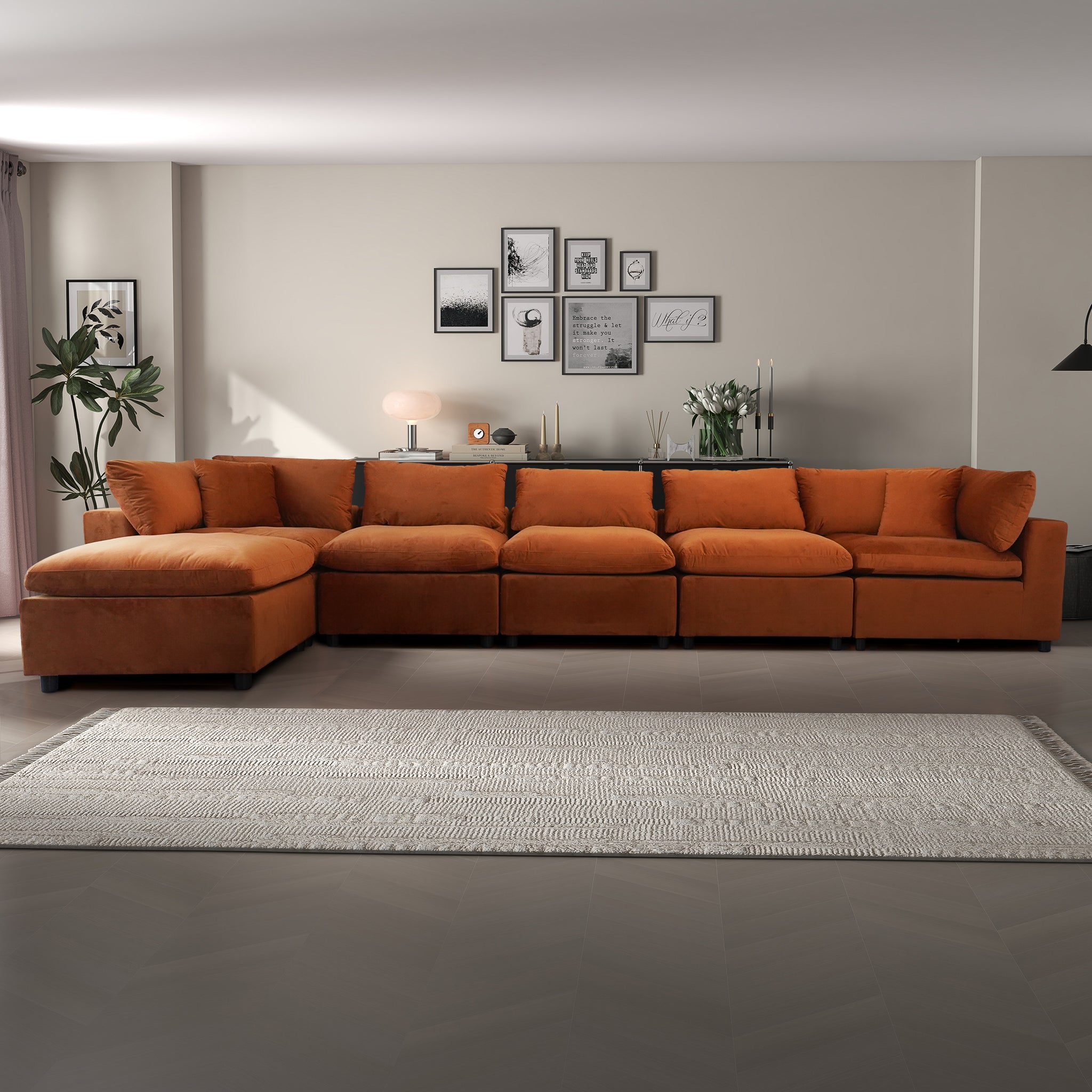 Laurel Burnt Orange Velvet Modular Corner Sofa