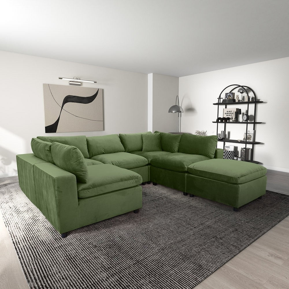 Laurel Olive Green Velvet Modular Sofa