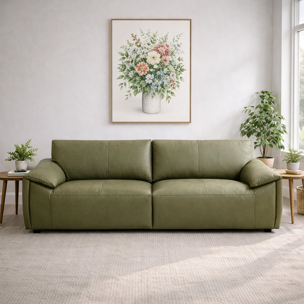 Lawson Olive Green Top Grain Leather Sofa