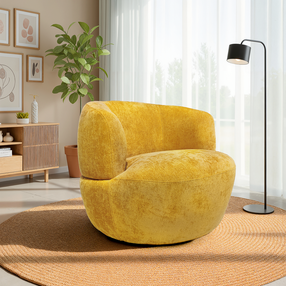Lemon Gold Chenille Swivel Chair
