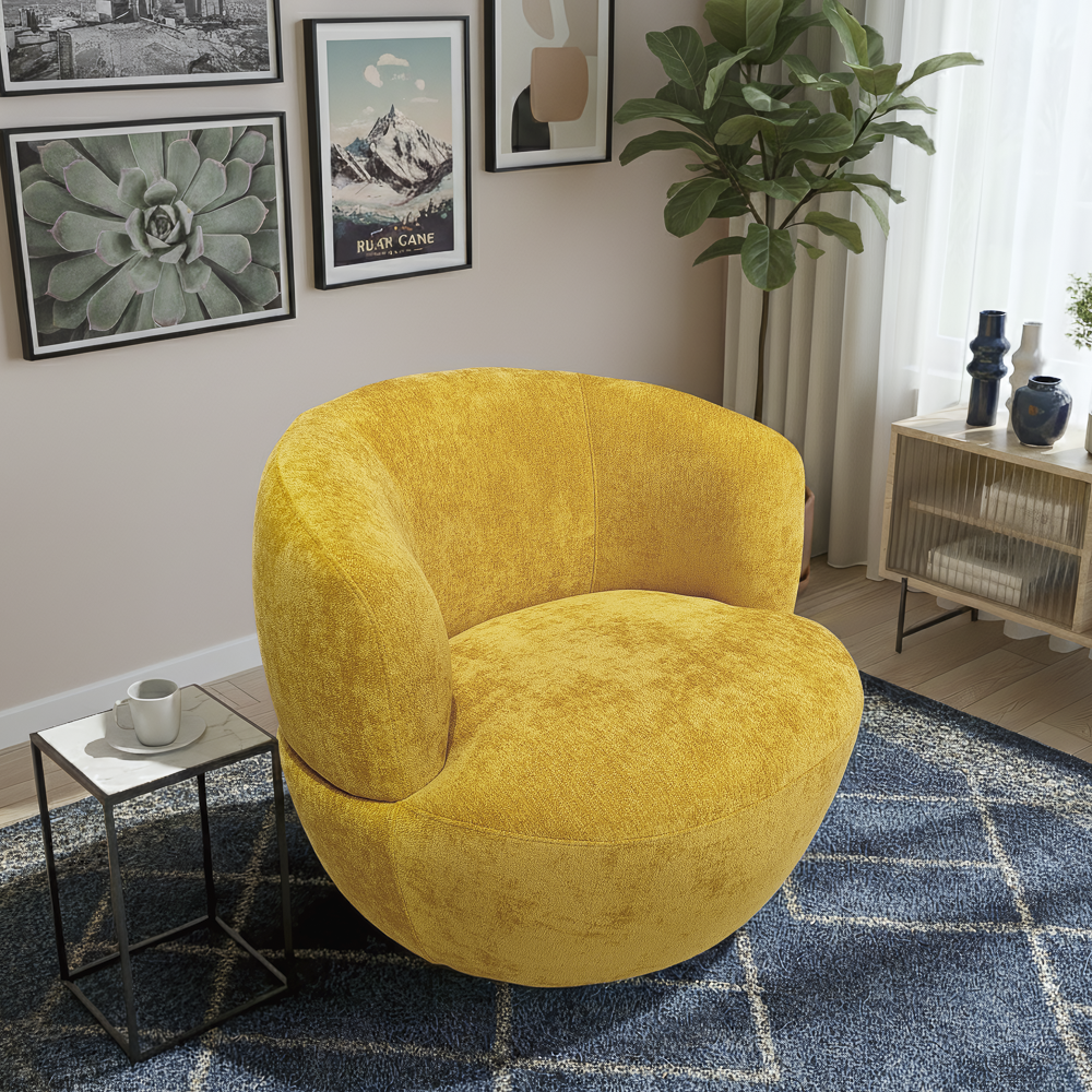 Lemon Gold Chenille Swivel Chair
