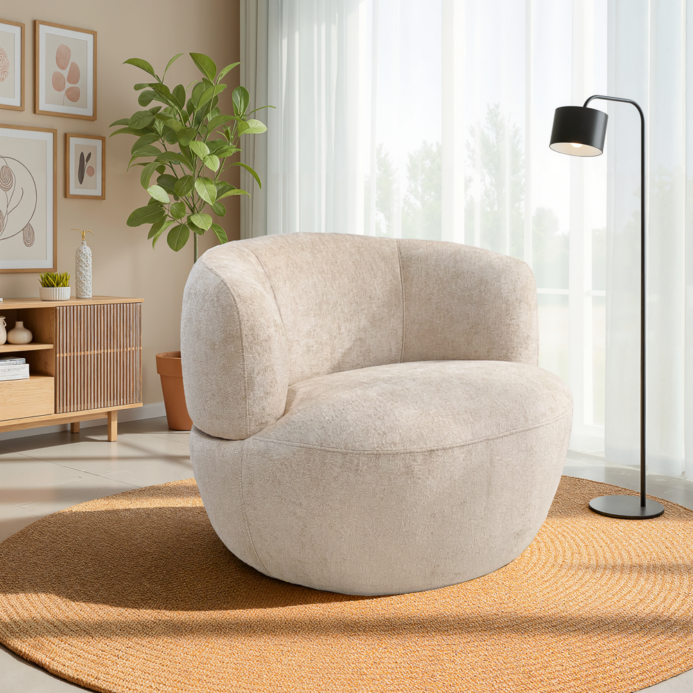 Lemon Sand Chenille Swivel Chair