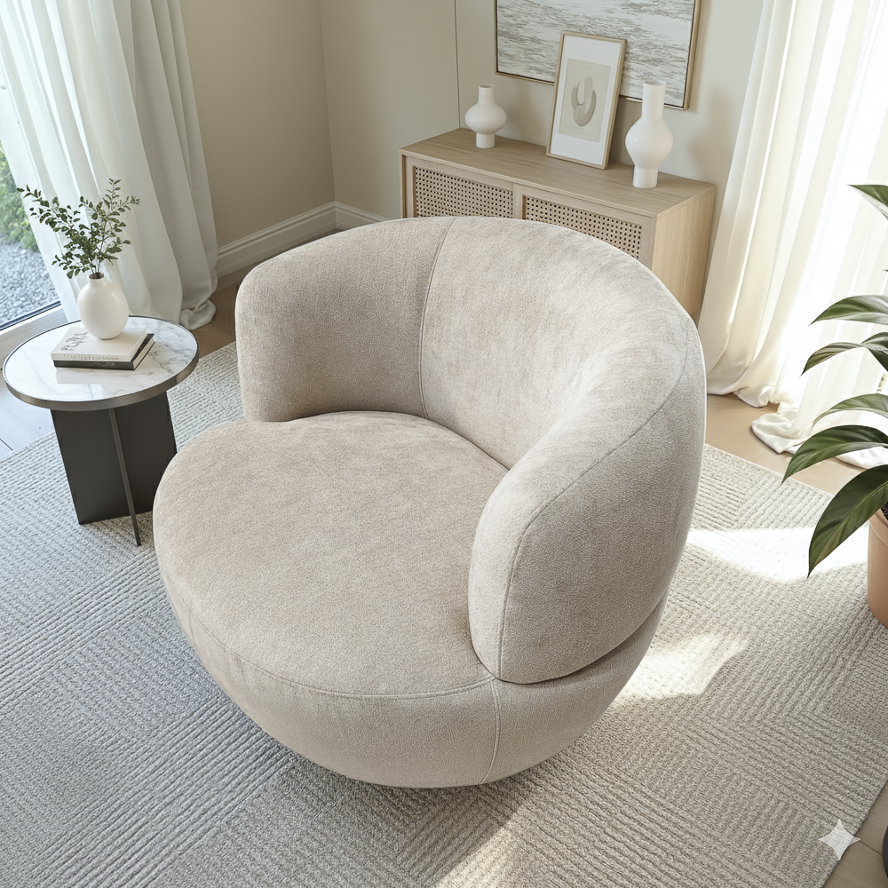 Lemon Sand Chenille Swivel Chair