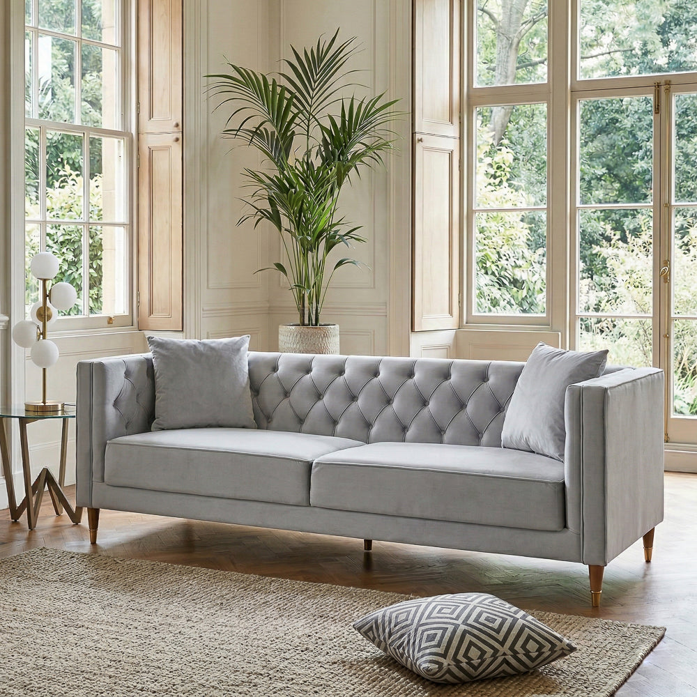 Lewis Light Gray Velvet Sofa