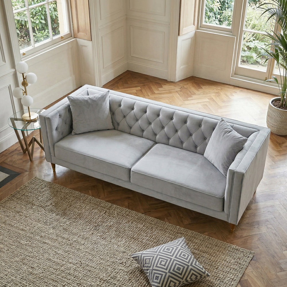 Lewis Light Gray Velvet Sofa