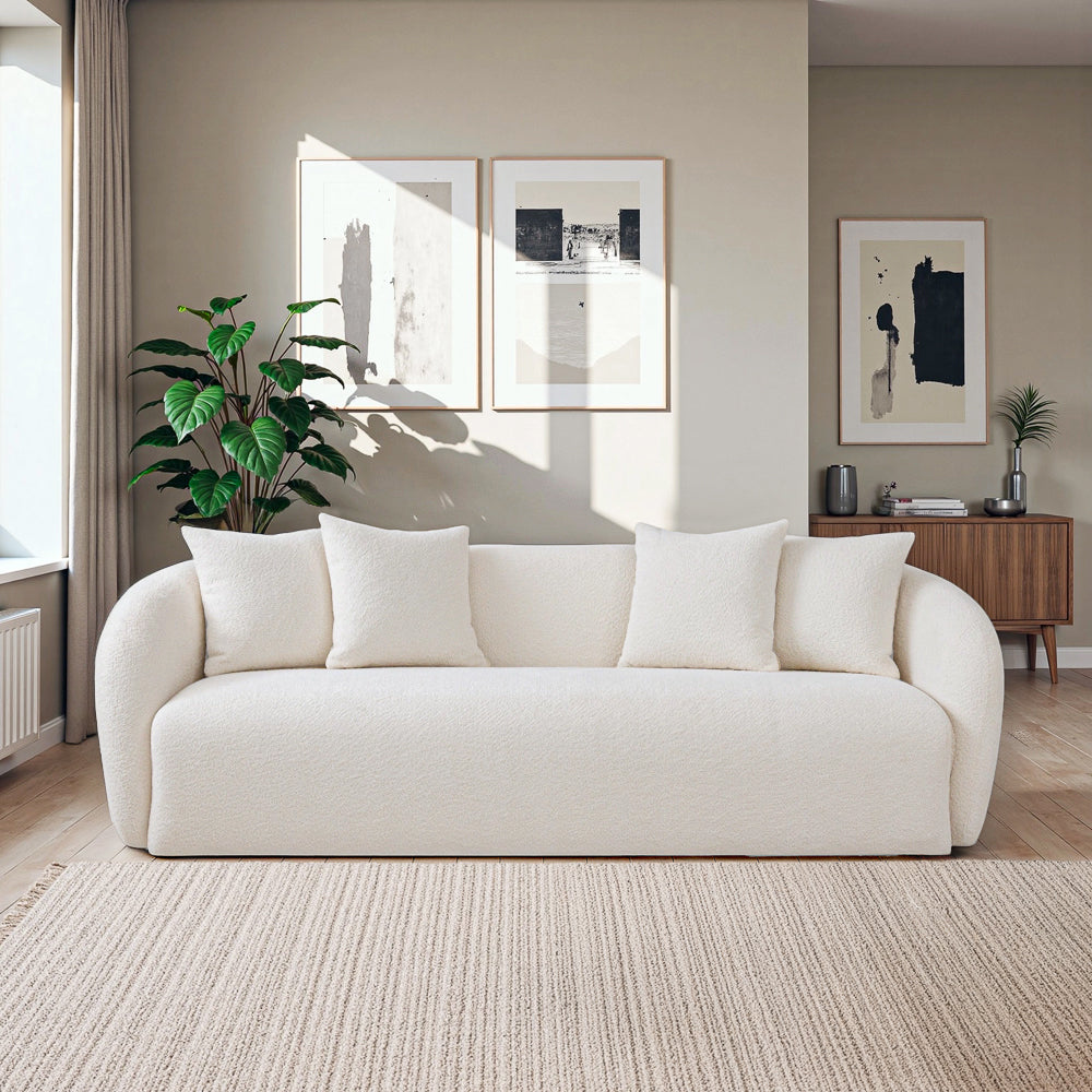 Lidia Ivory Boucle Japandi Style Sofa