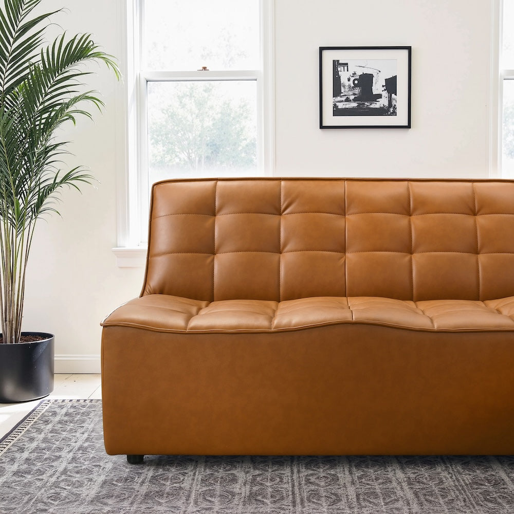 Linden Cognac Vegan Leather Corner Sectional Sofa