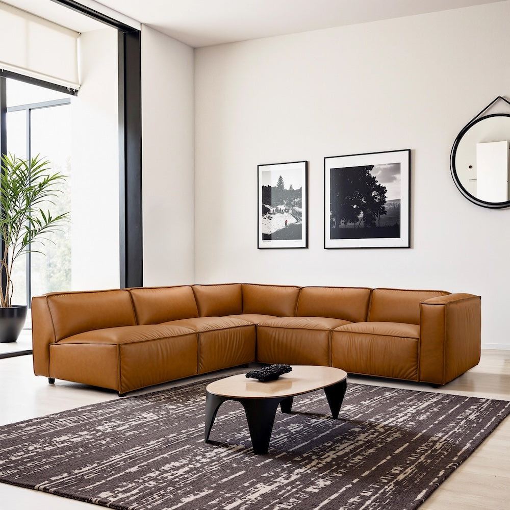 Logan Cognac Vegan Leather Corner Sectional Sofa