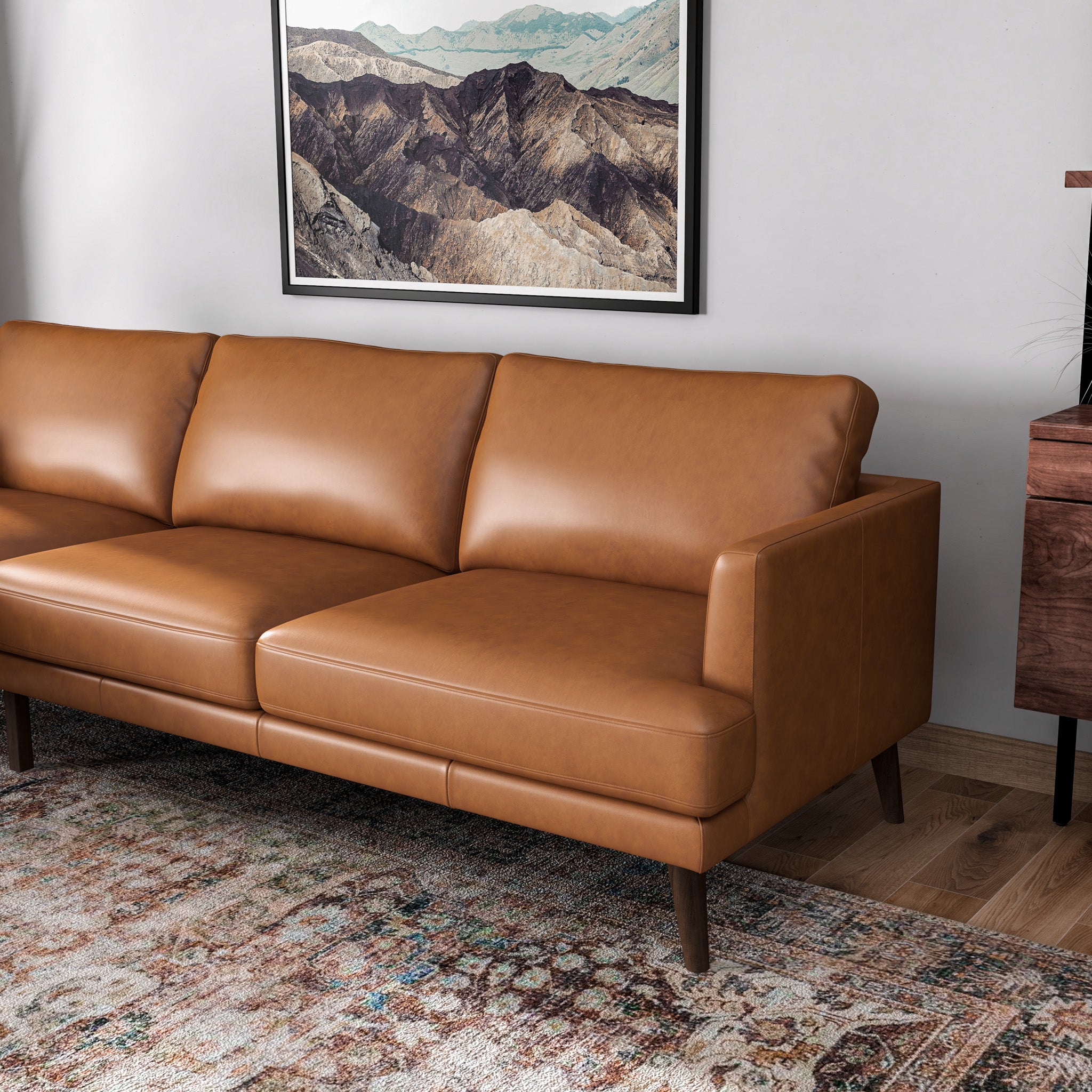 Lorena Tan Leather L Shape Corner Sofa Left Facing Chaise