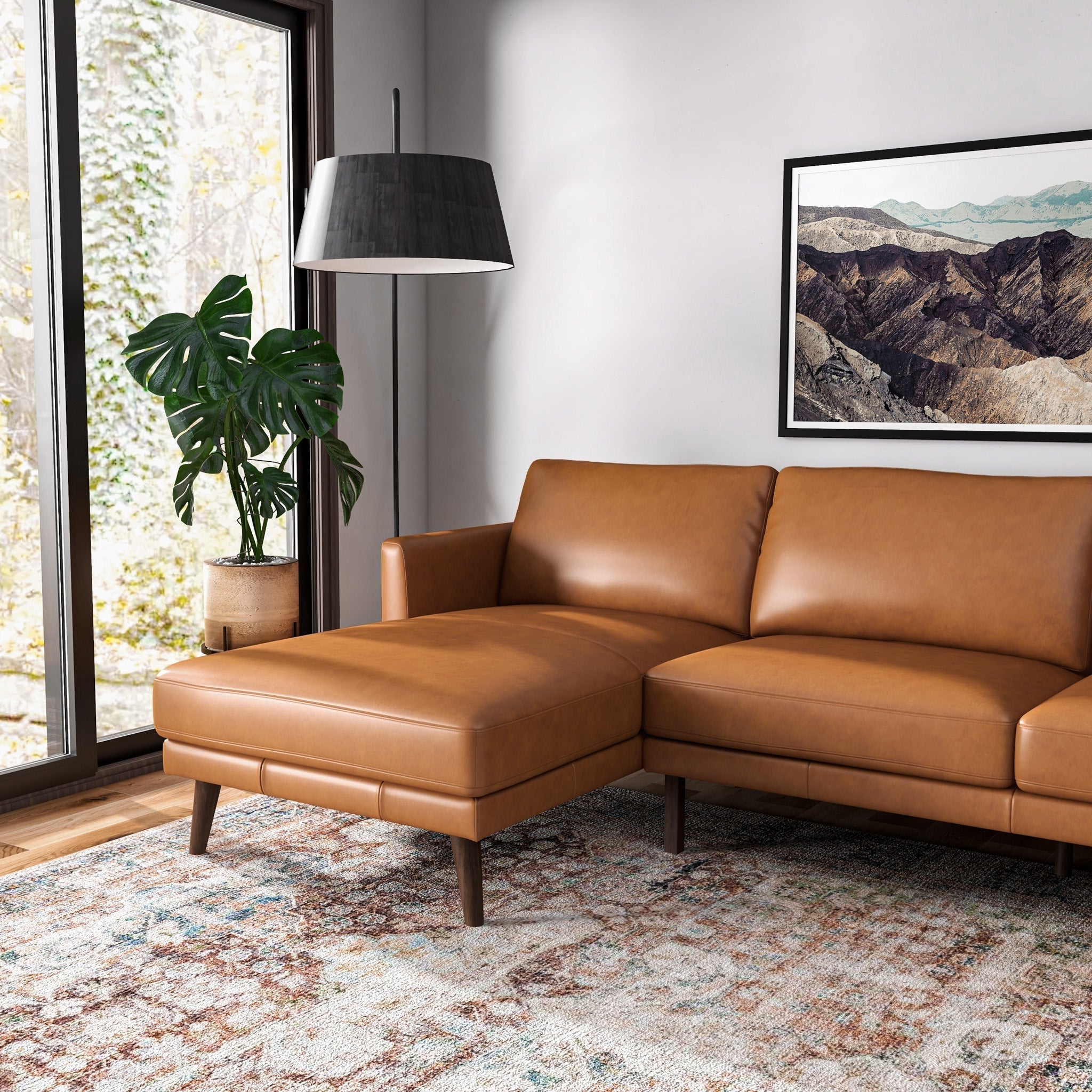 Lorena Tan Leather L Shape Corner Sofa Left Facing Chaise