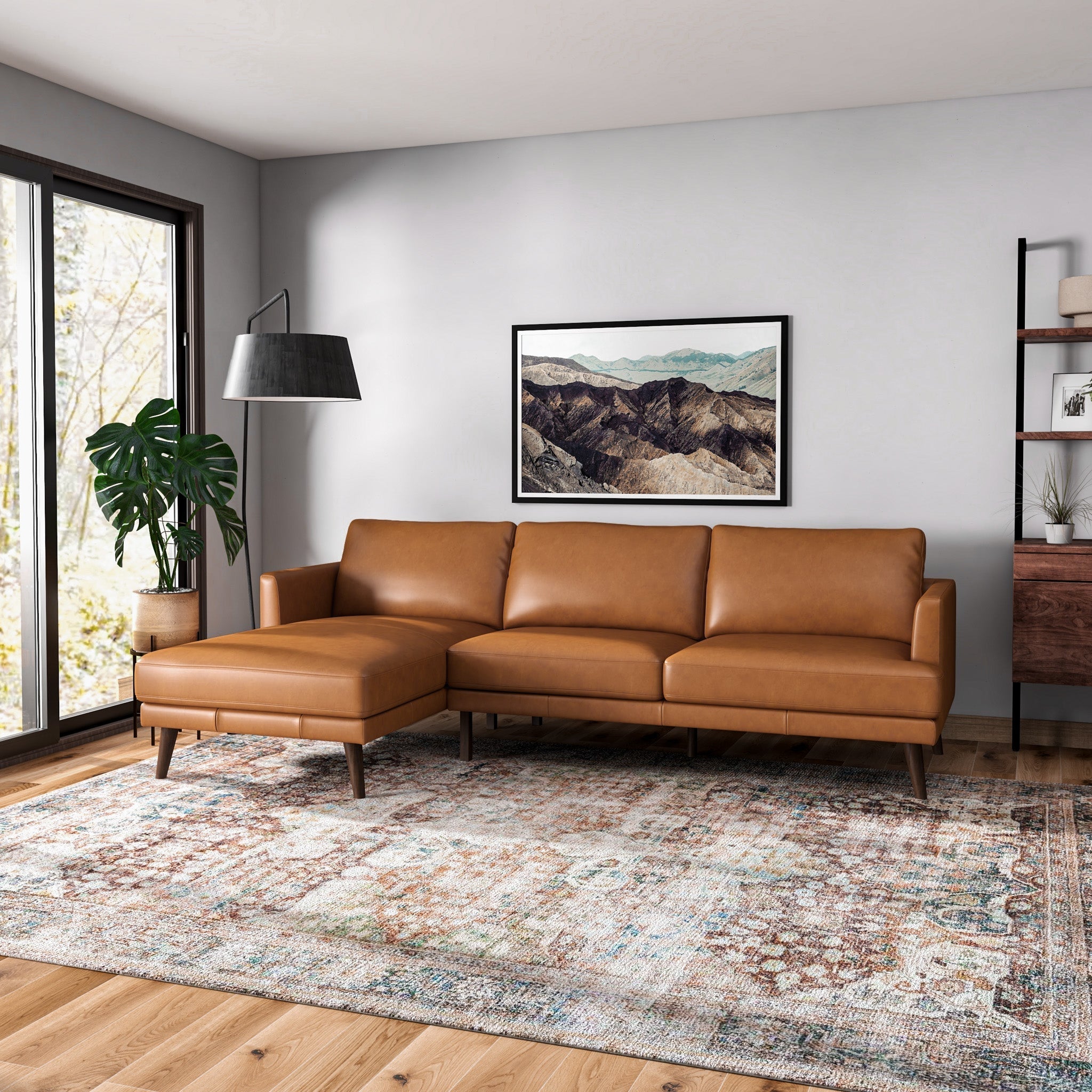 Lorena Tan Leather L Shape Corner Sofa Left Facing Chaise