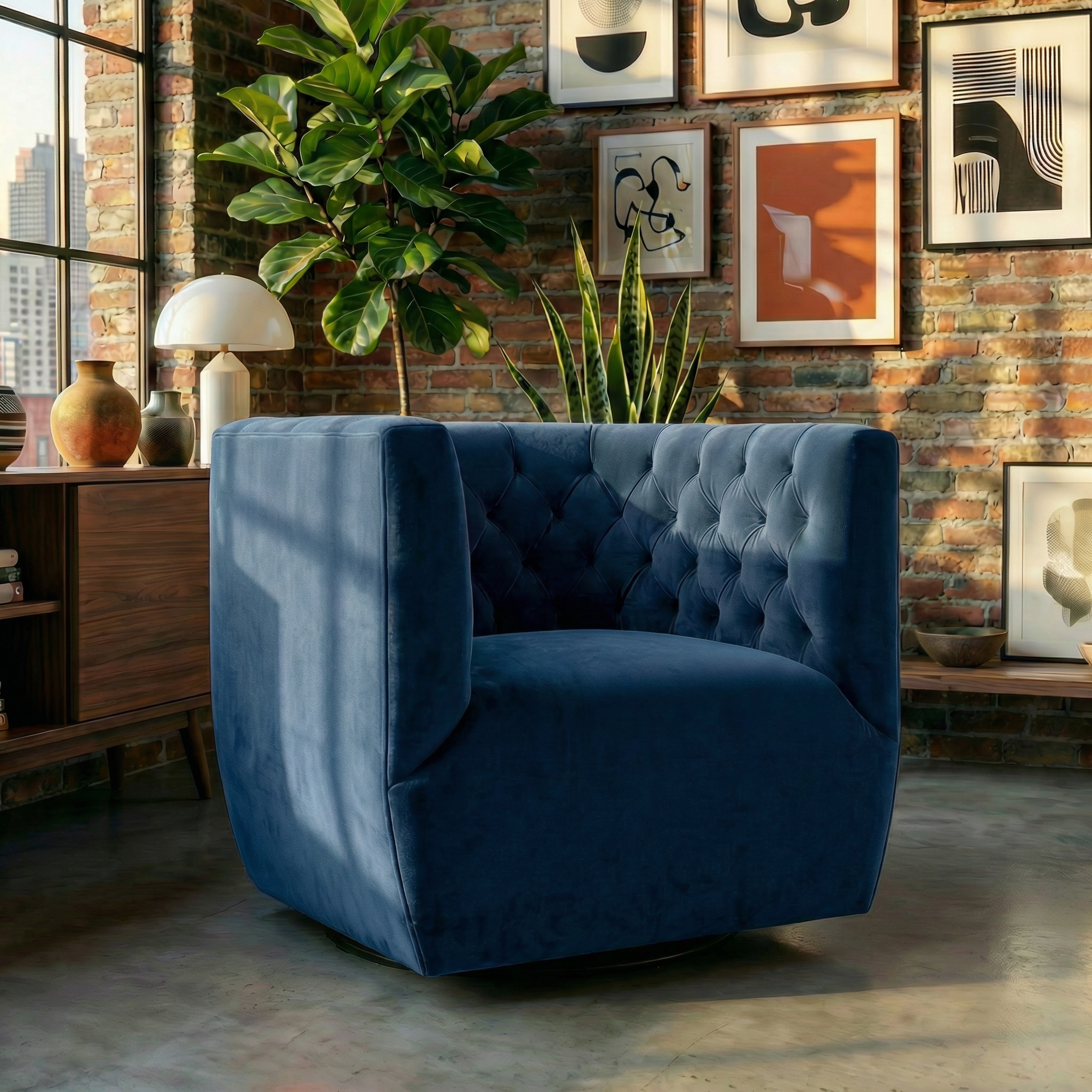 Lotte Blue Velvet Swivel Chair