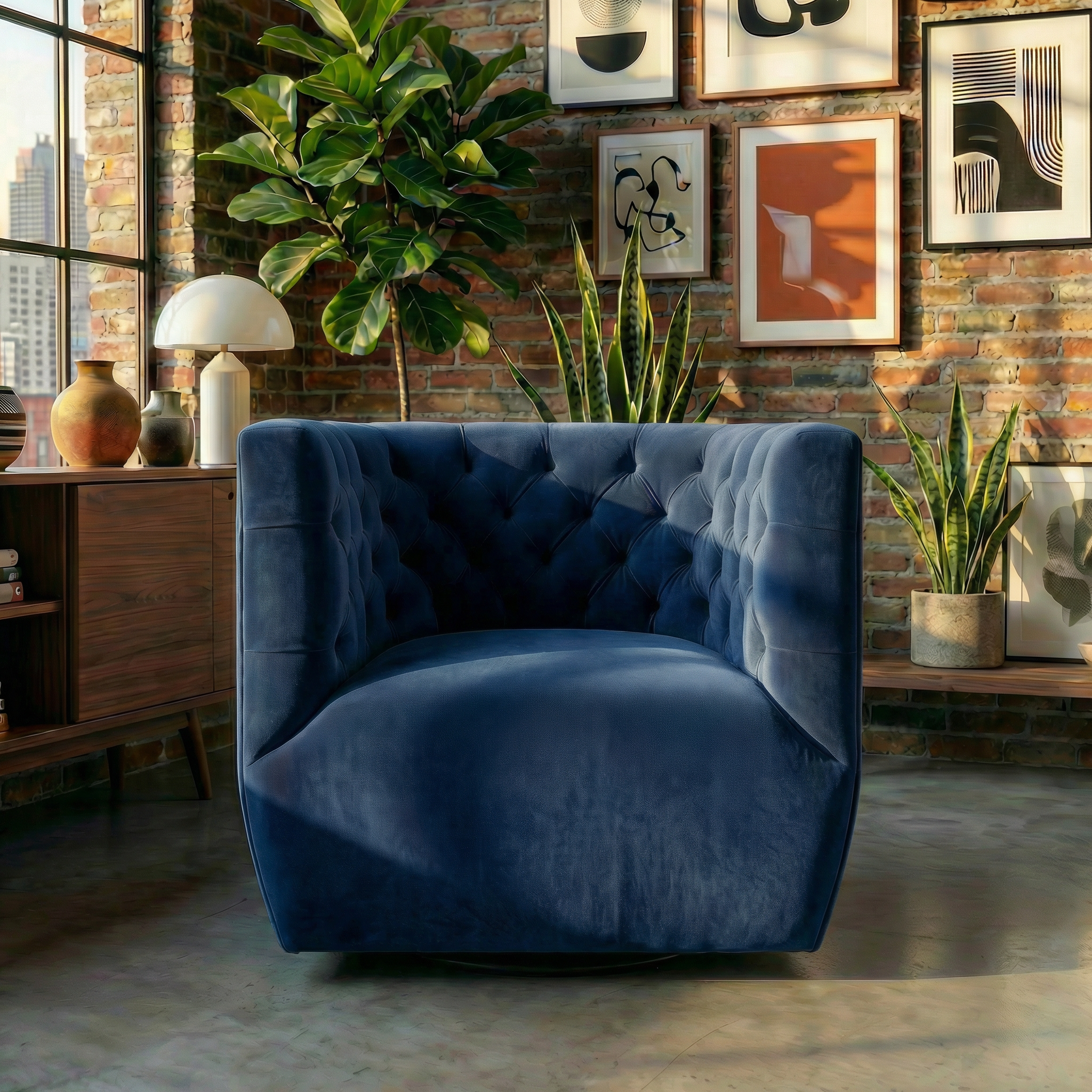 Lotte Blue Velvet Swivel Chair