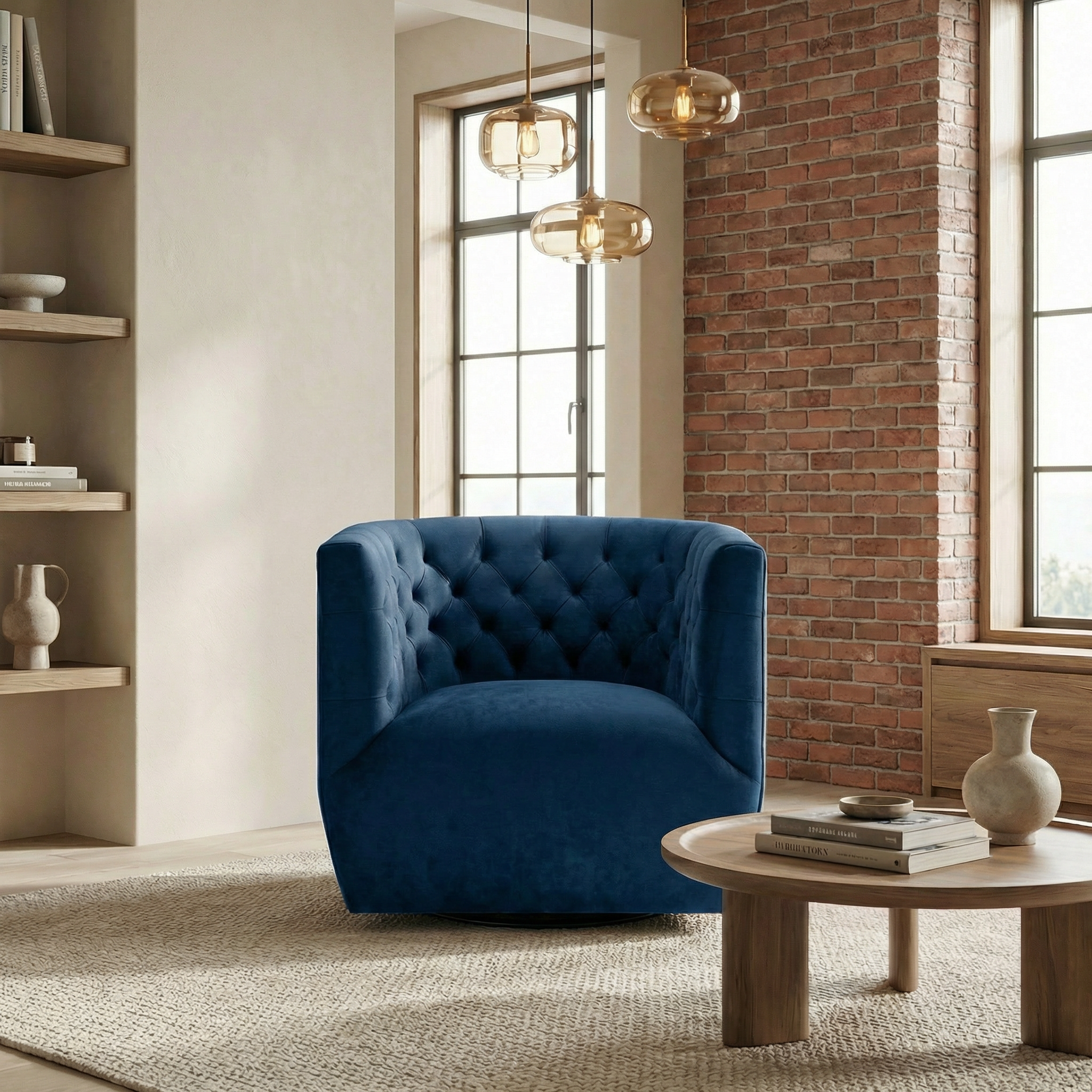 Lotte Blue Velvet Swivel Chair