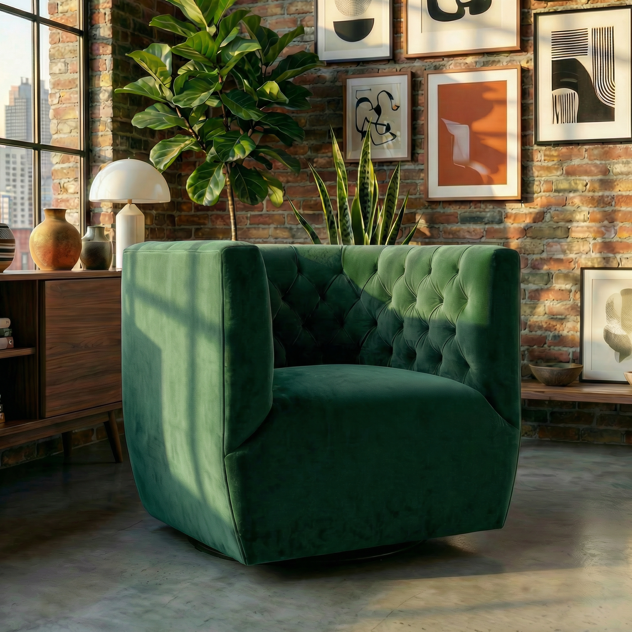 Lotte Forest Green Velvet Swivel Chair