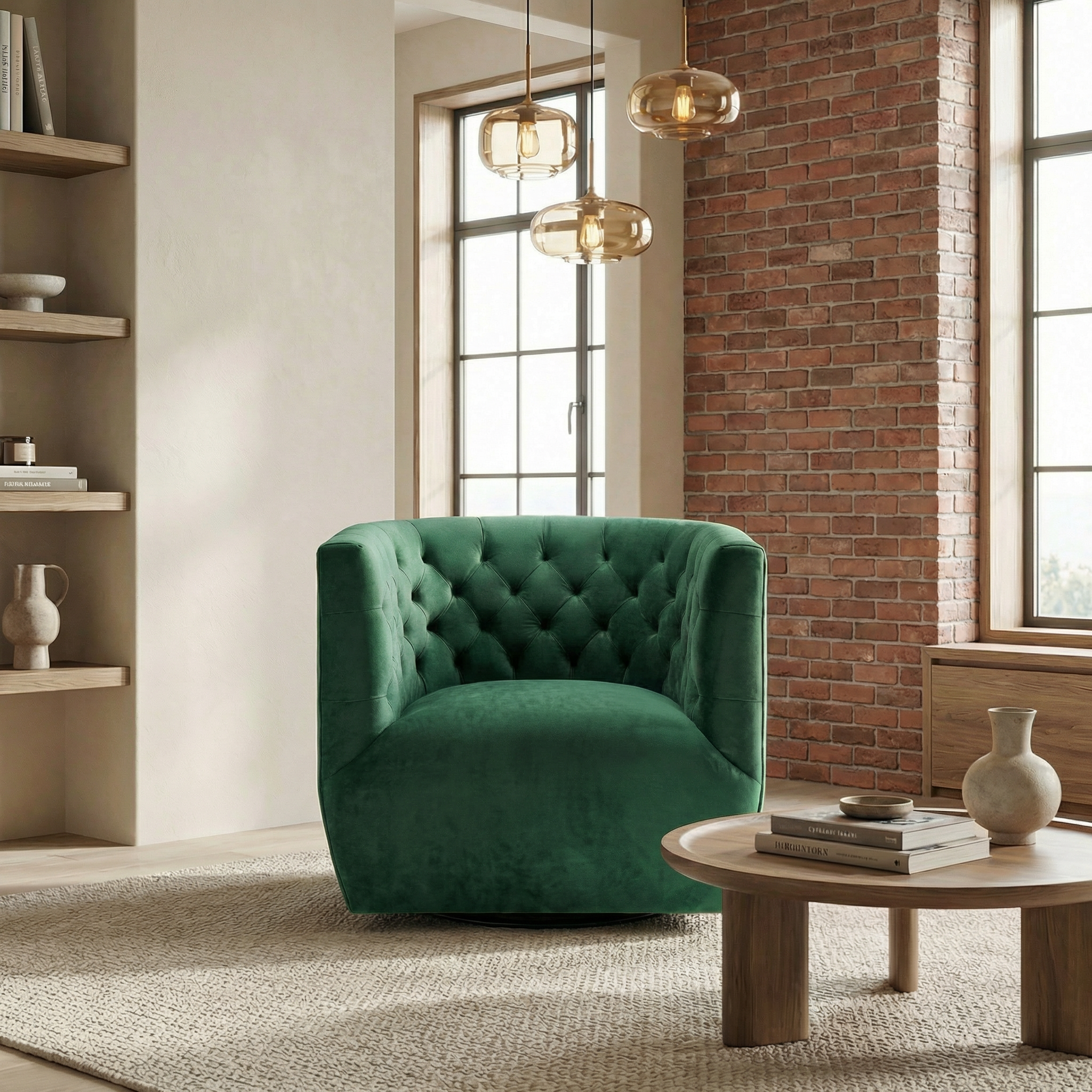 Lotte Forest Green Velvet Swivel Chair
