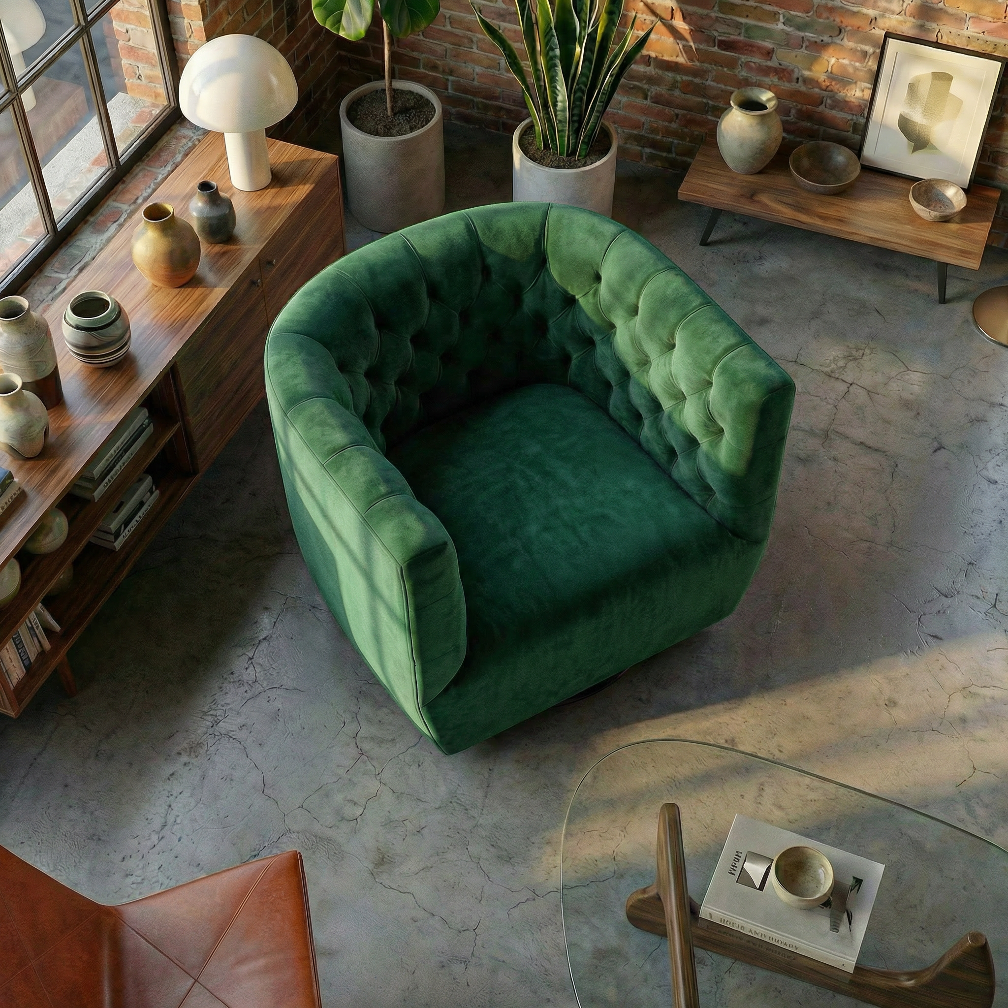 Lotte Forest Green Velvet Swivel Chair