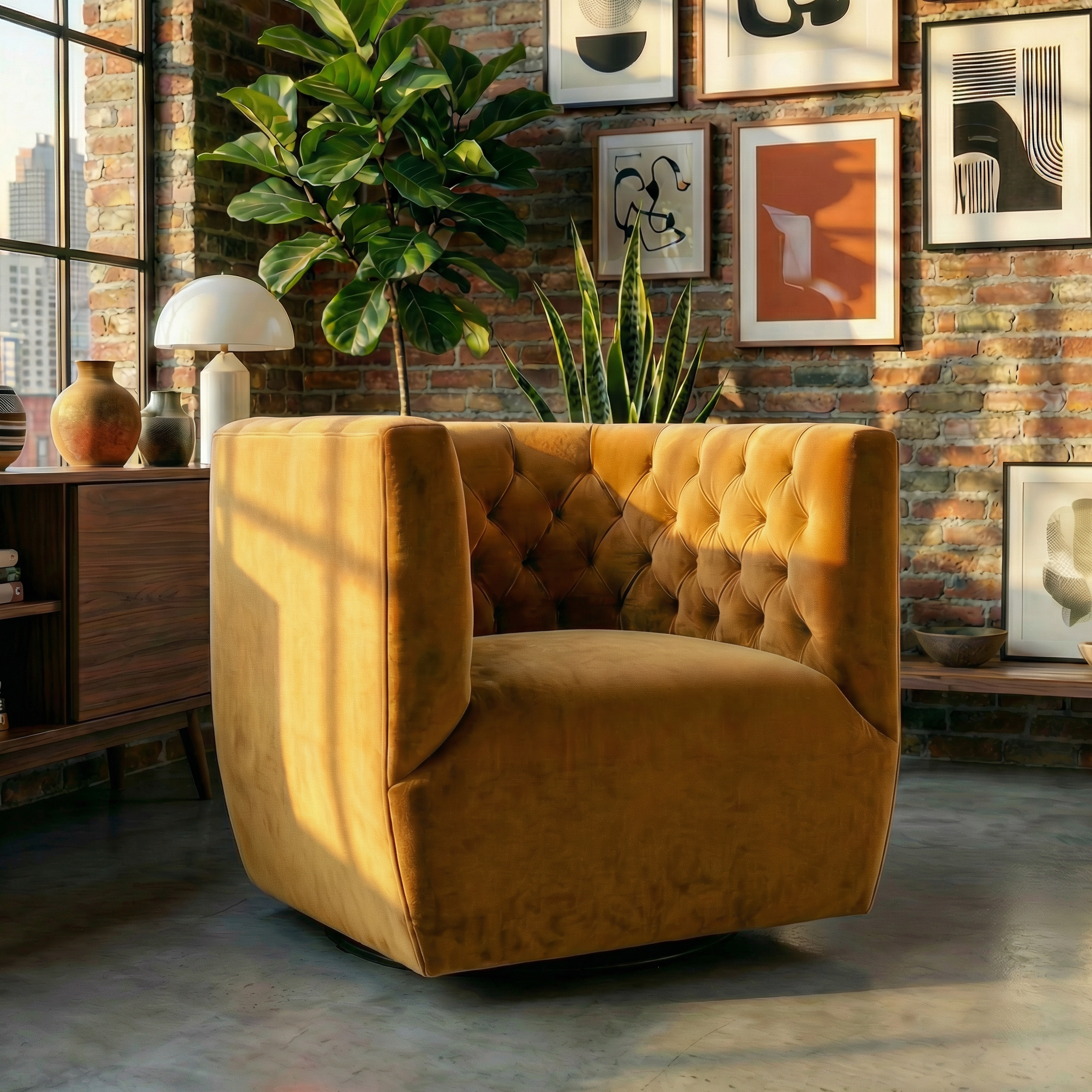 Lotte Gold Velvet Swivel Chair