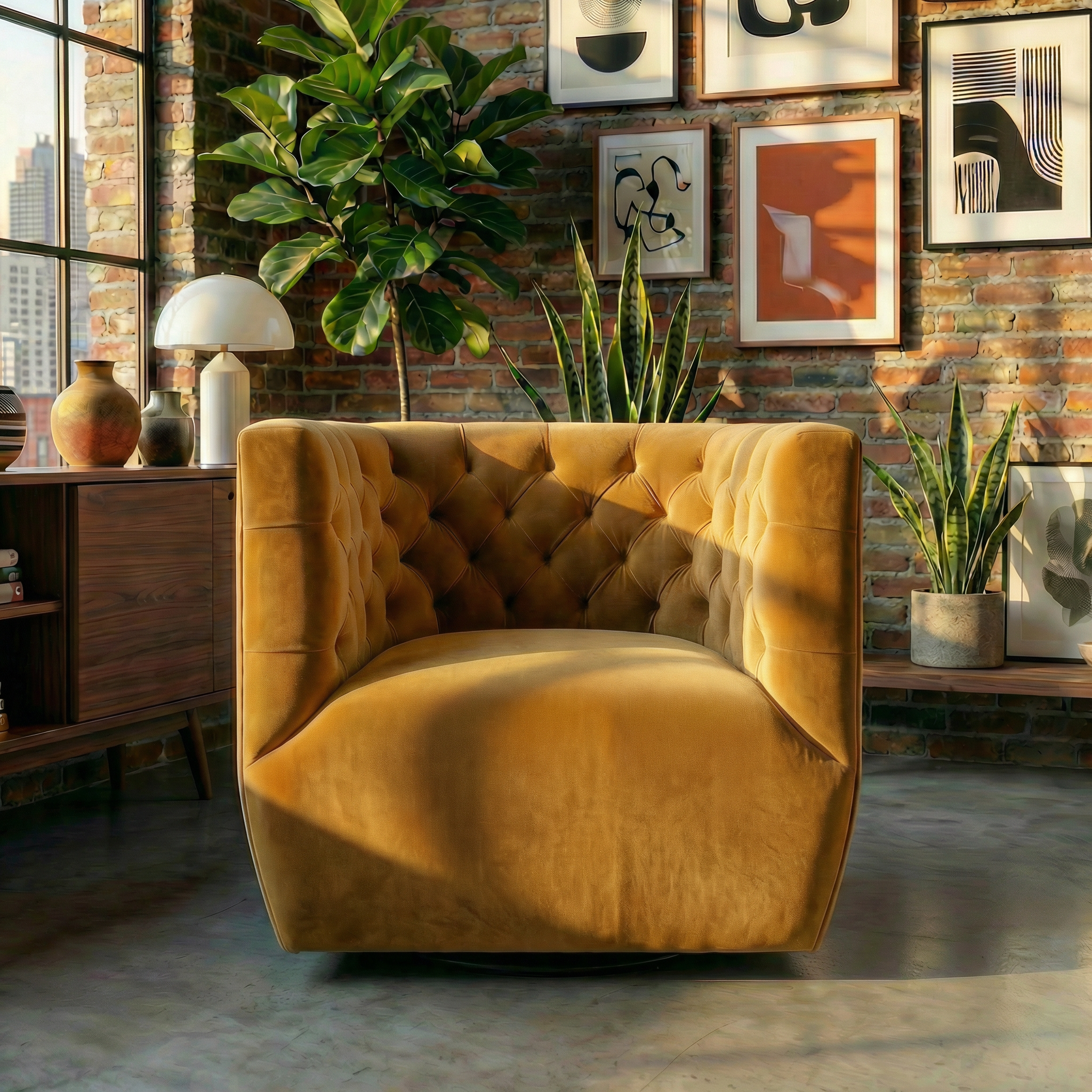 Lotte Gold Velvet Swivel Chair