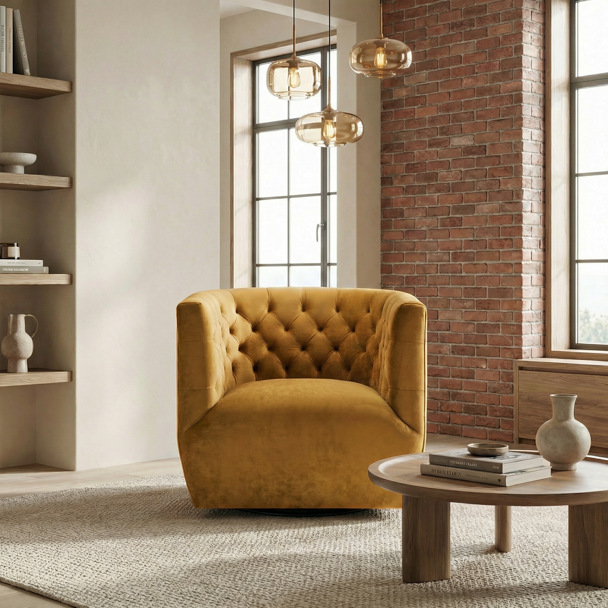 Lotte Gold Velvet Swivel Chair