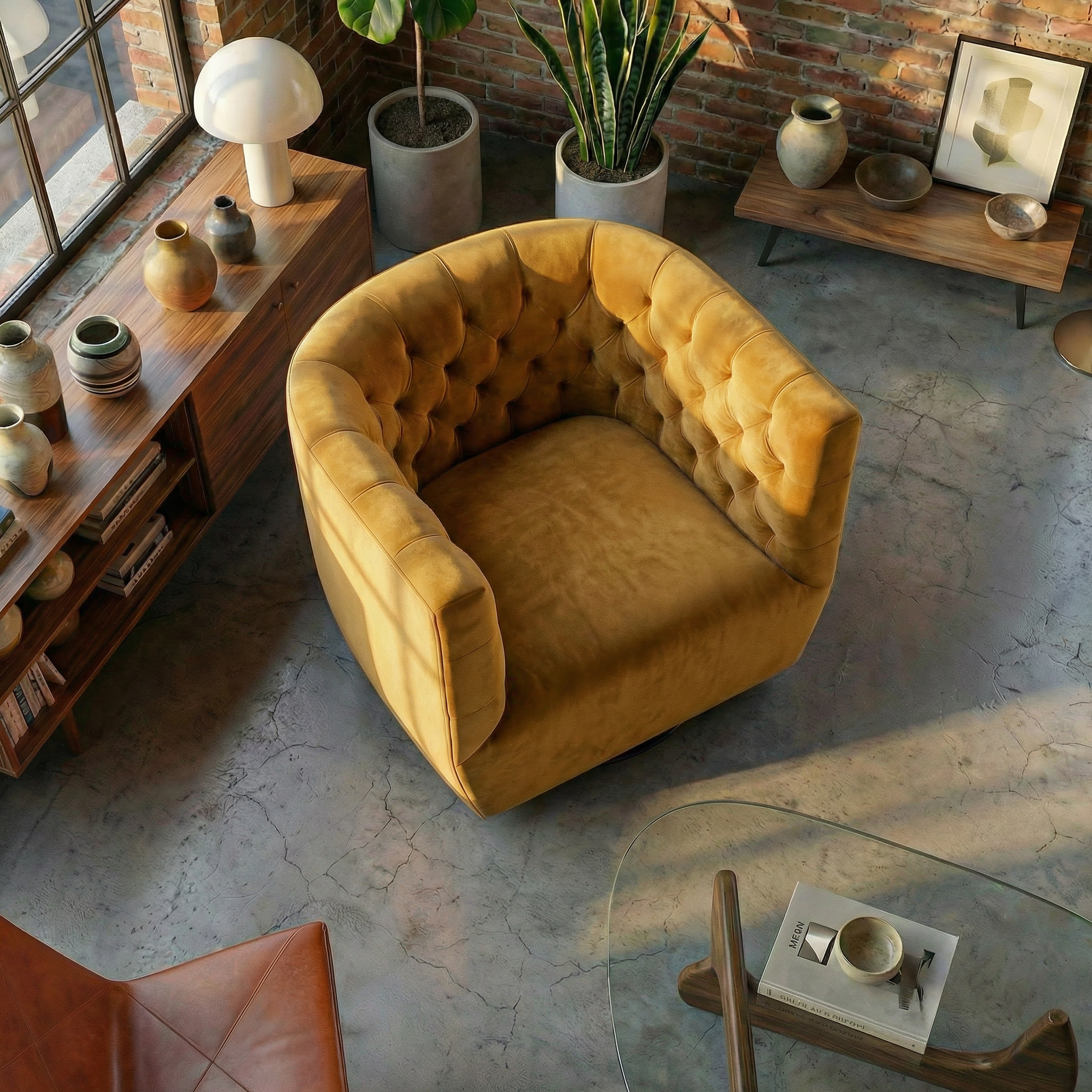 Lotte Gold Velvet Swivel Chair