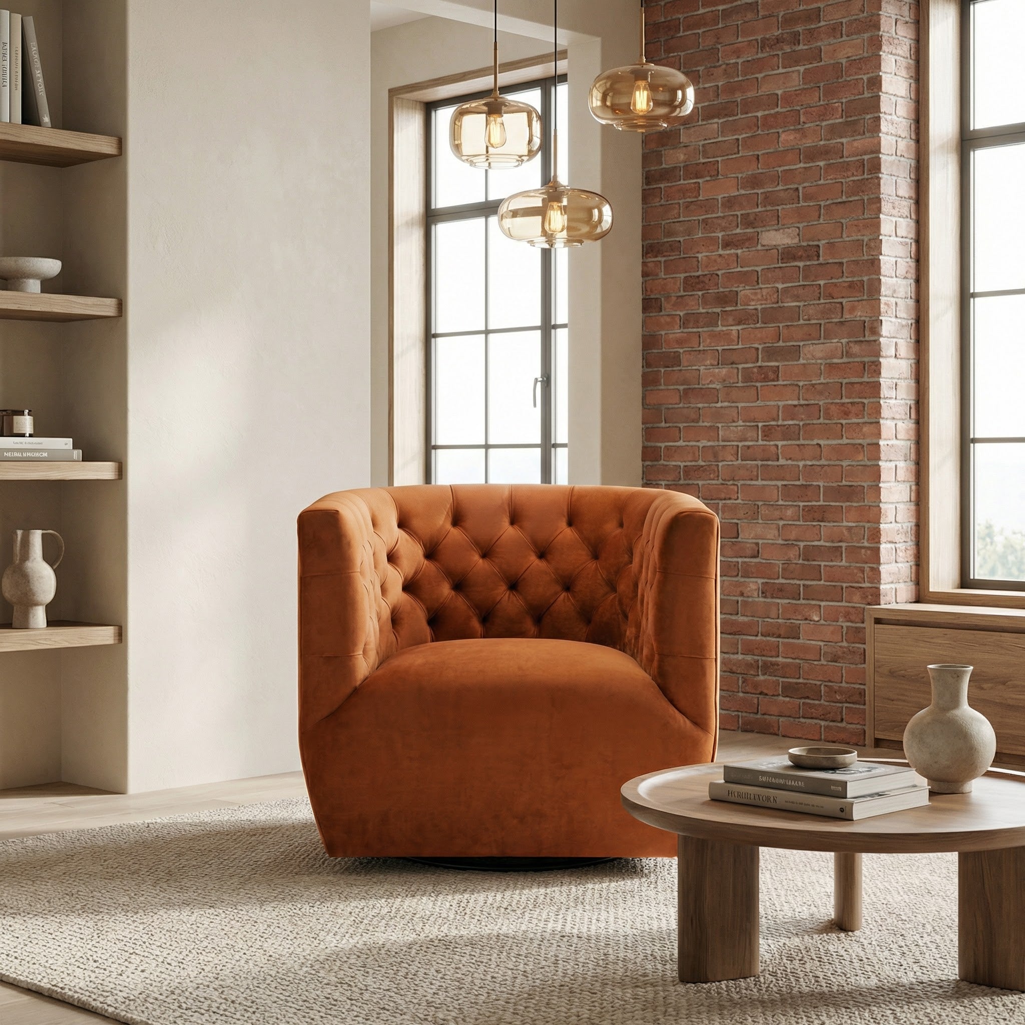Lotte Burnt Orange Velvet Swivel Chair
