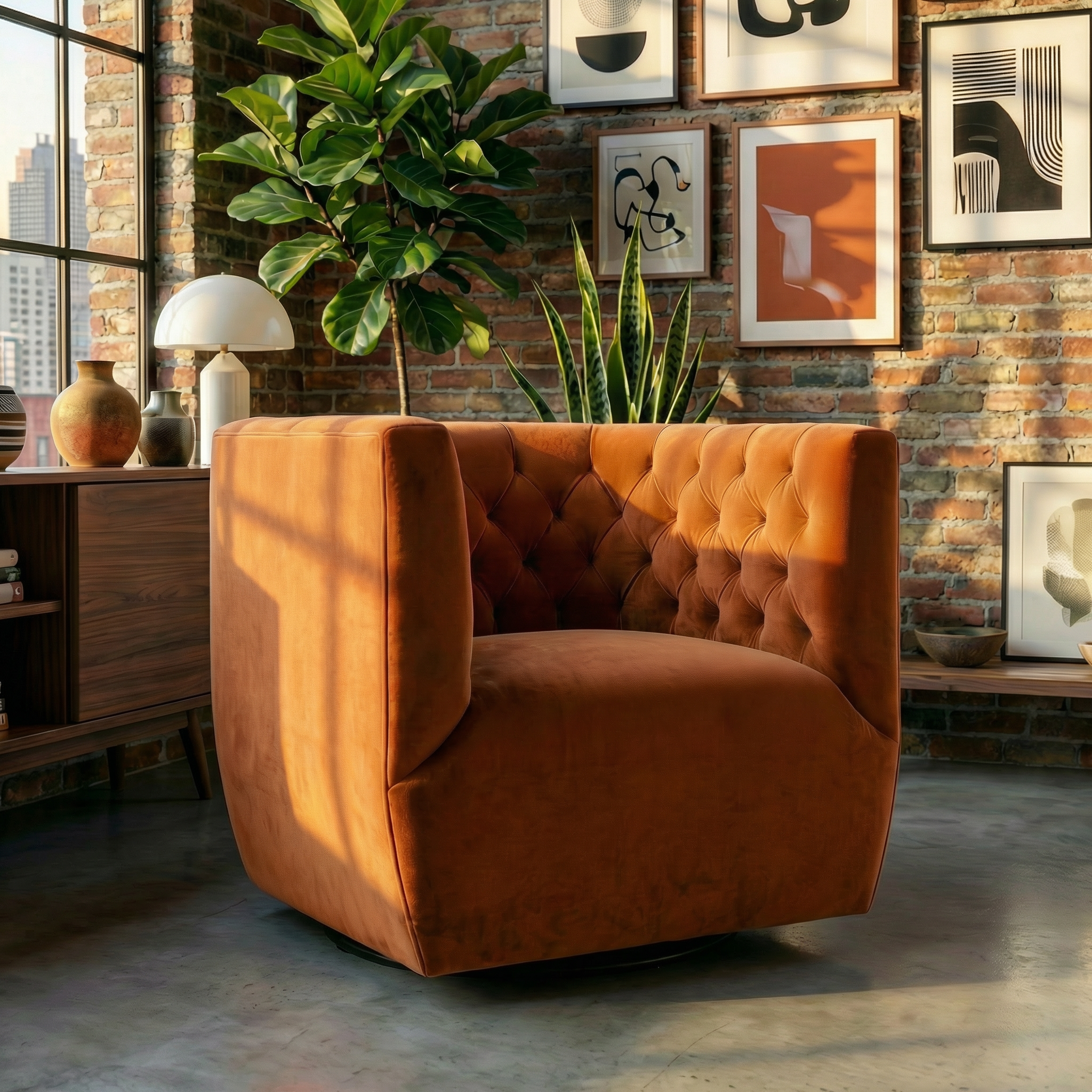 Lotte Burnt Orange Velvet Swivel Chair