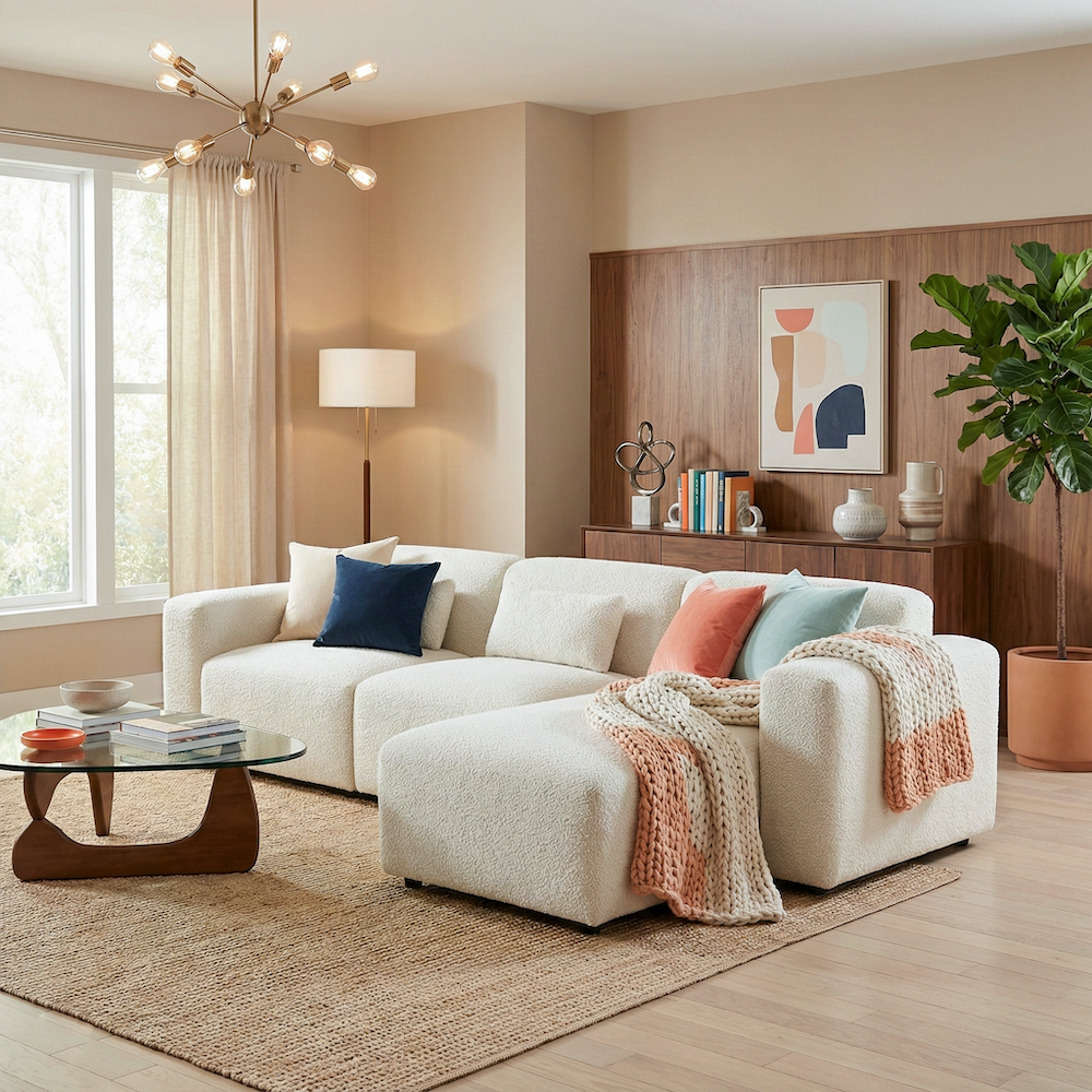 Lulu 3-Piece Sand Boucle Right-Facing Sectional Sofa
