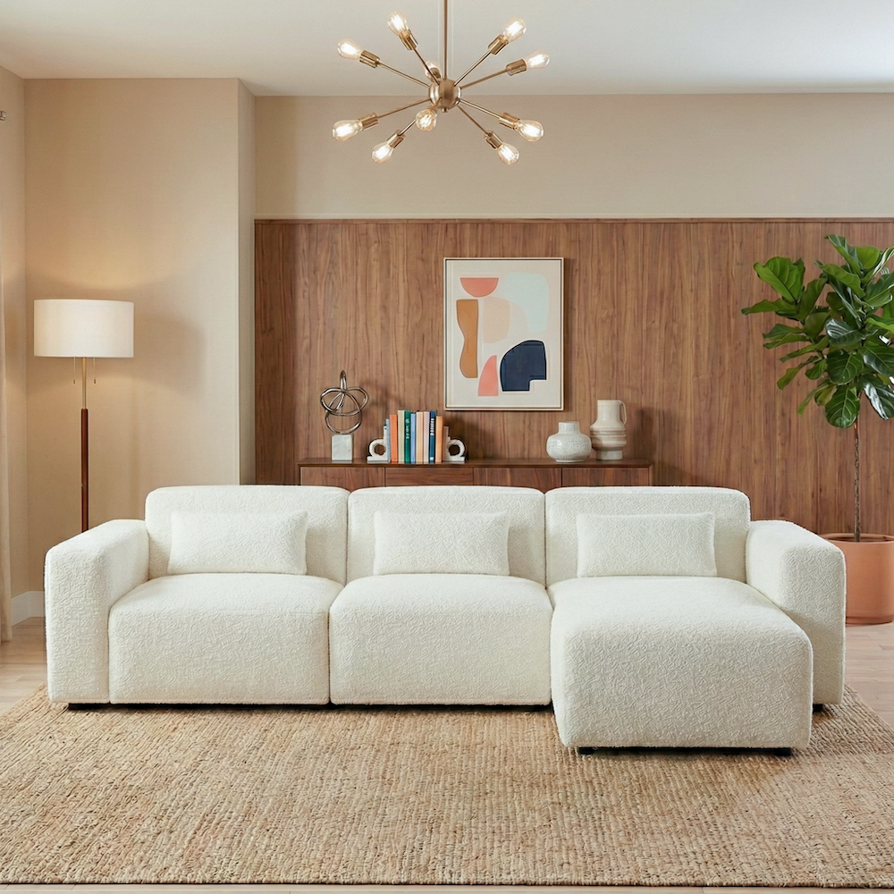 Lulu 3-Piece Sand Boucle Right-Facing Sectional Sofa