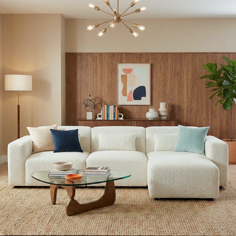 Lulu 3-Piece Sand Boucle Right-Facing Sectional Sofa