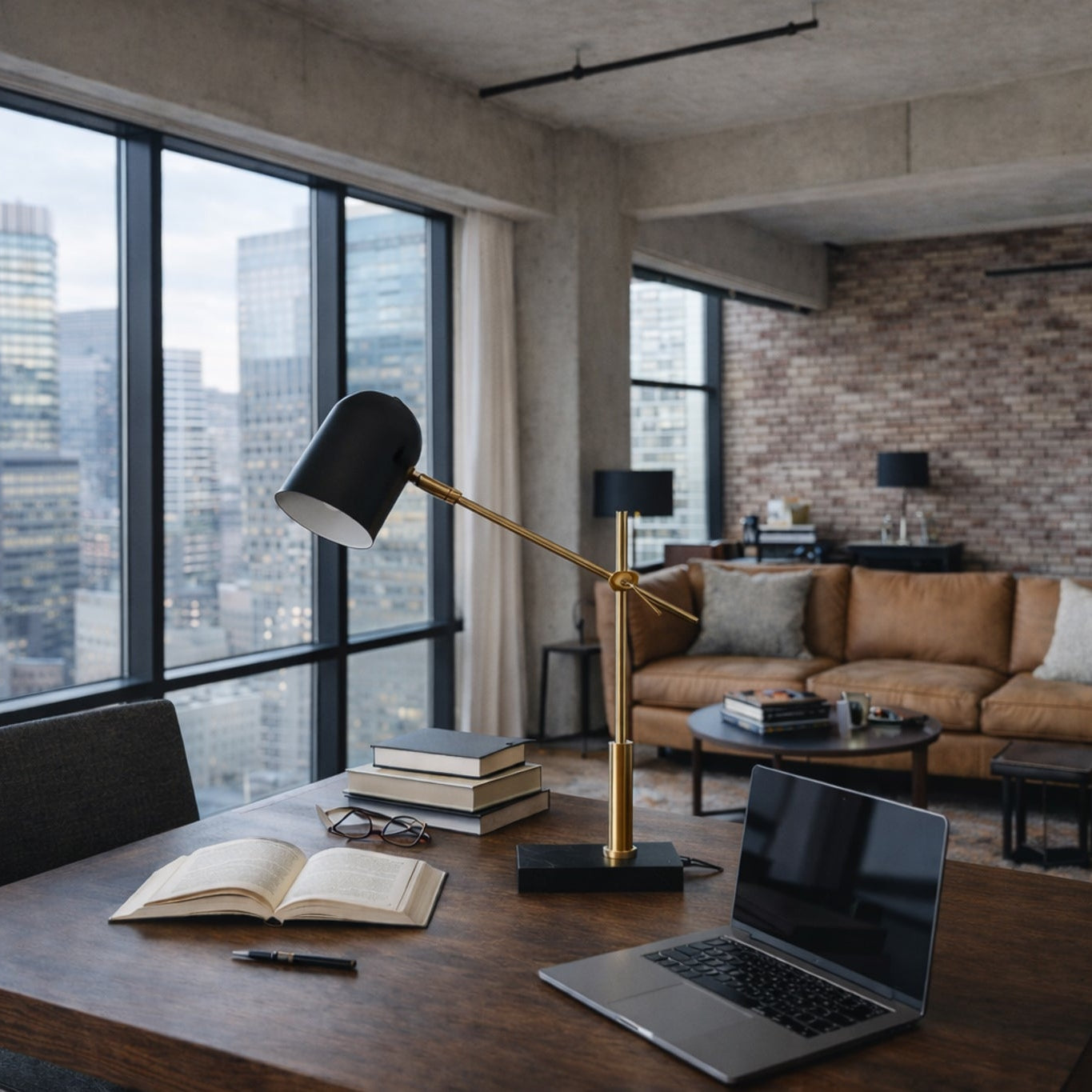 Lunar Modern Desk and Table Lamp - Black outer - White inner