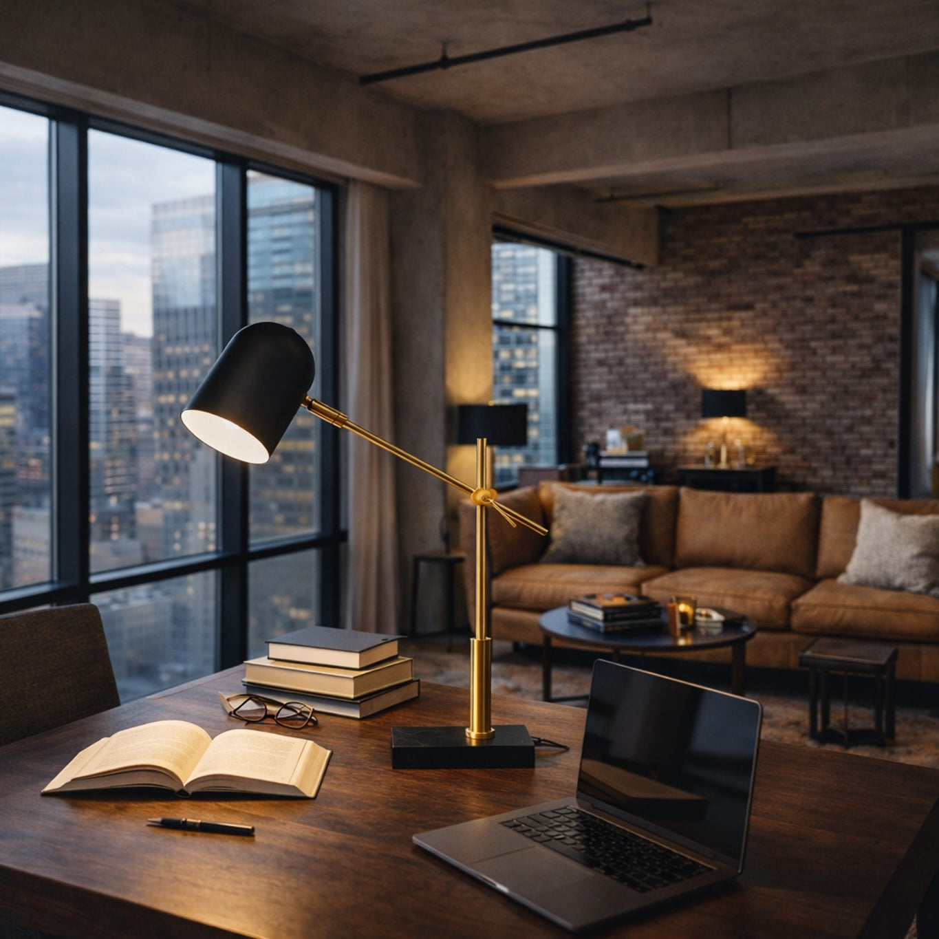 Lunar Modern Desk and Table Lamp - Black outer - White inner