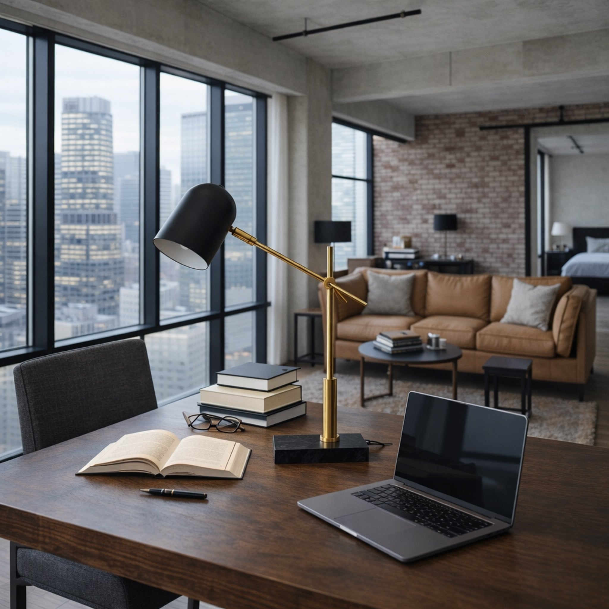Lunar Modern Desk and Table Lamp - Black outer - White inner
