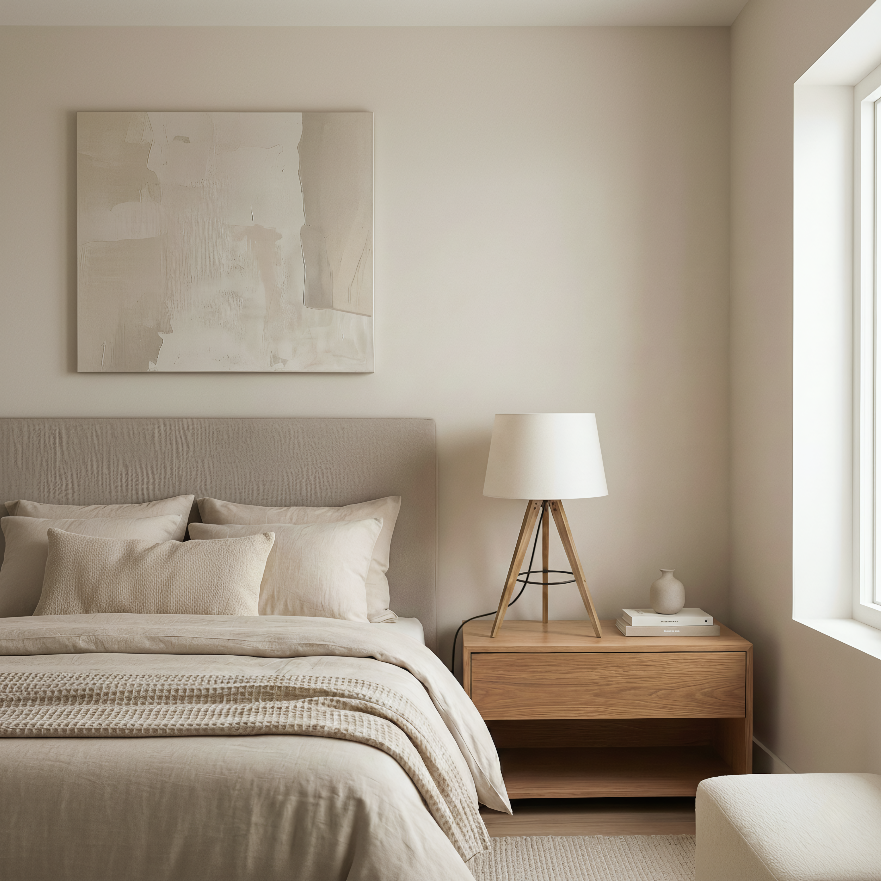 Lyra Three Legged Nightstand and Modern Table Lamp