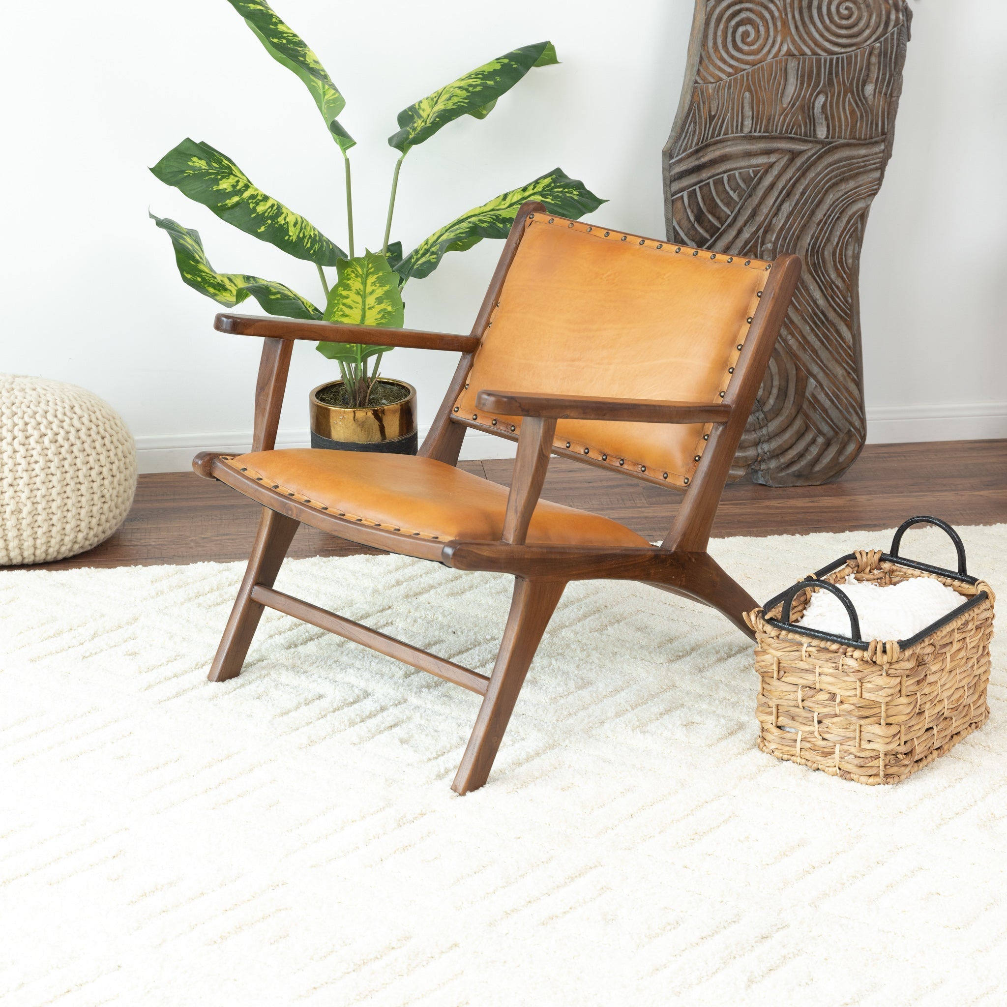 Makasar Tan Leather Arm Chair