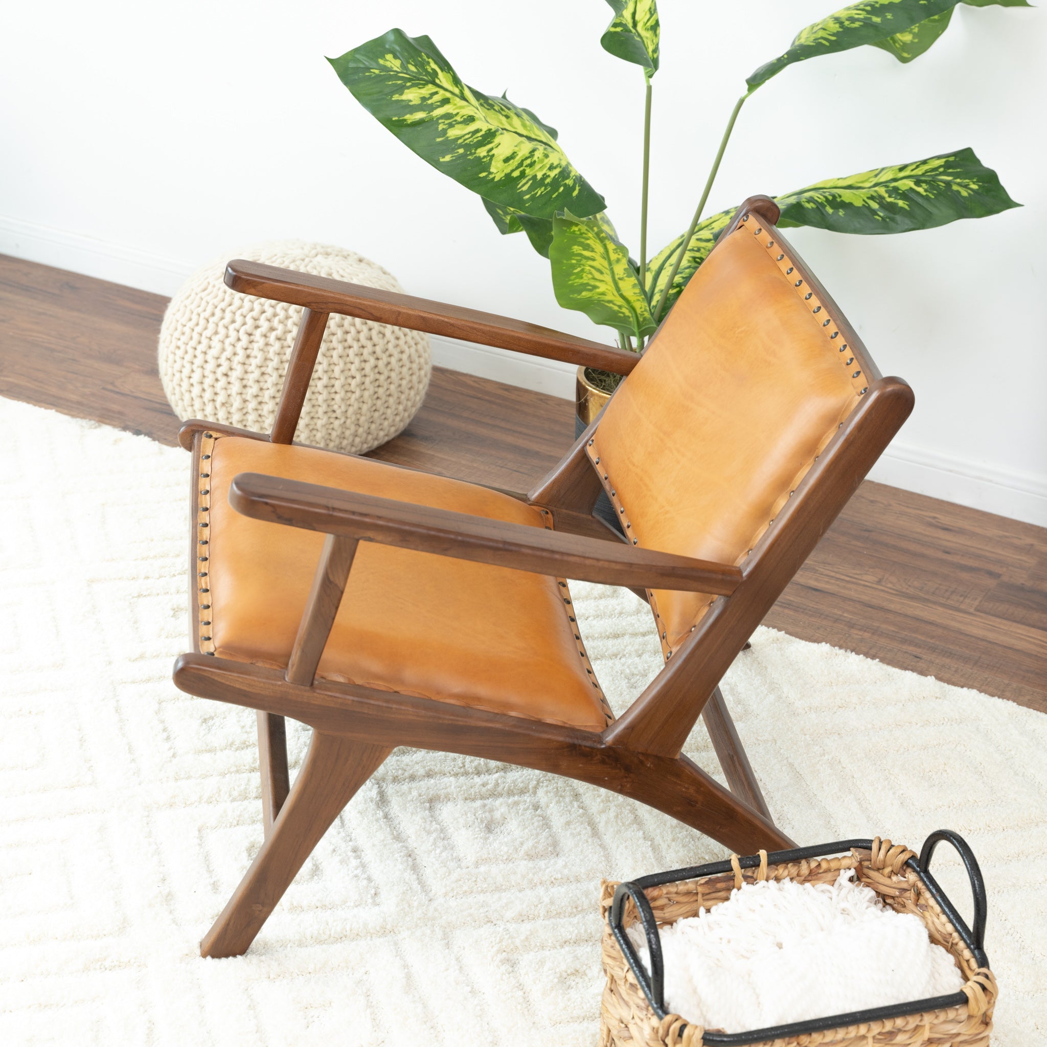 Makasar Tan Leather Arm Chair