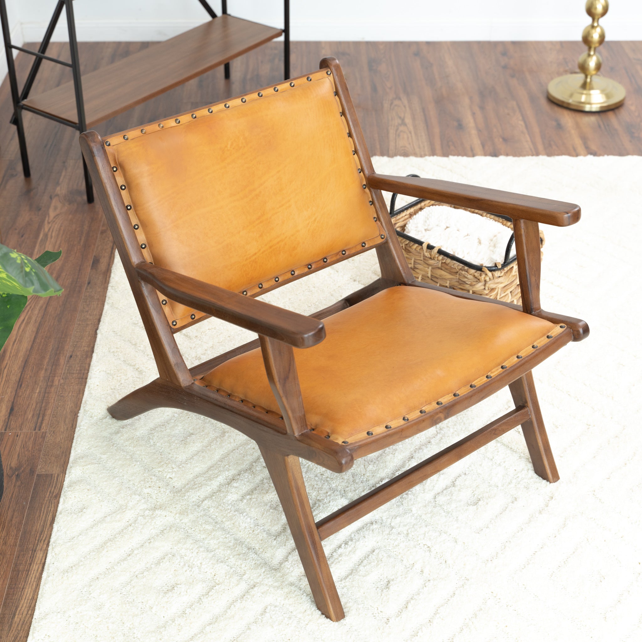 Makasar Tan Leather Arm Chair