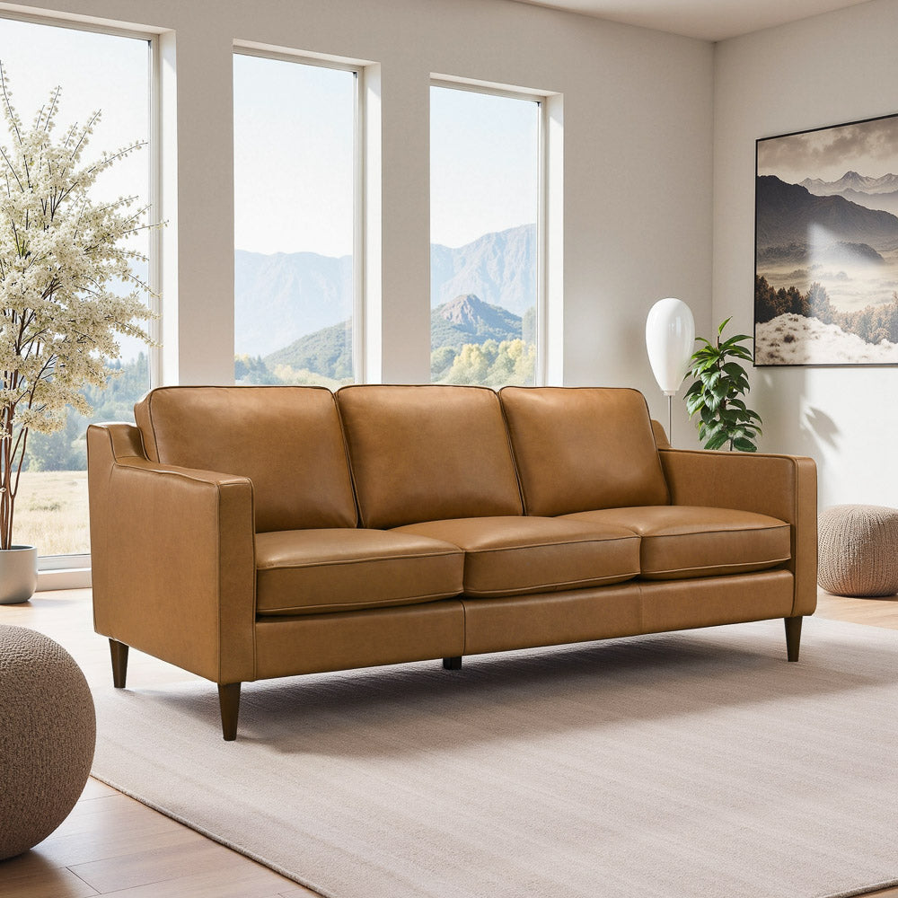 Manhattan Mid Century Modern Leather Sofa