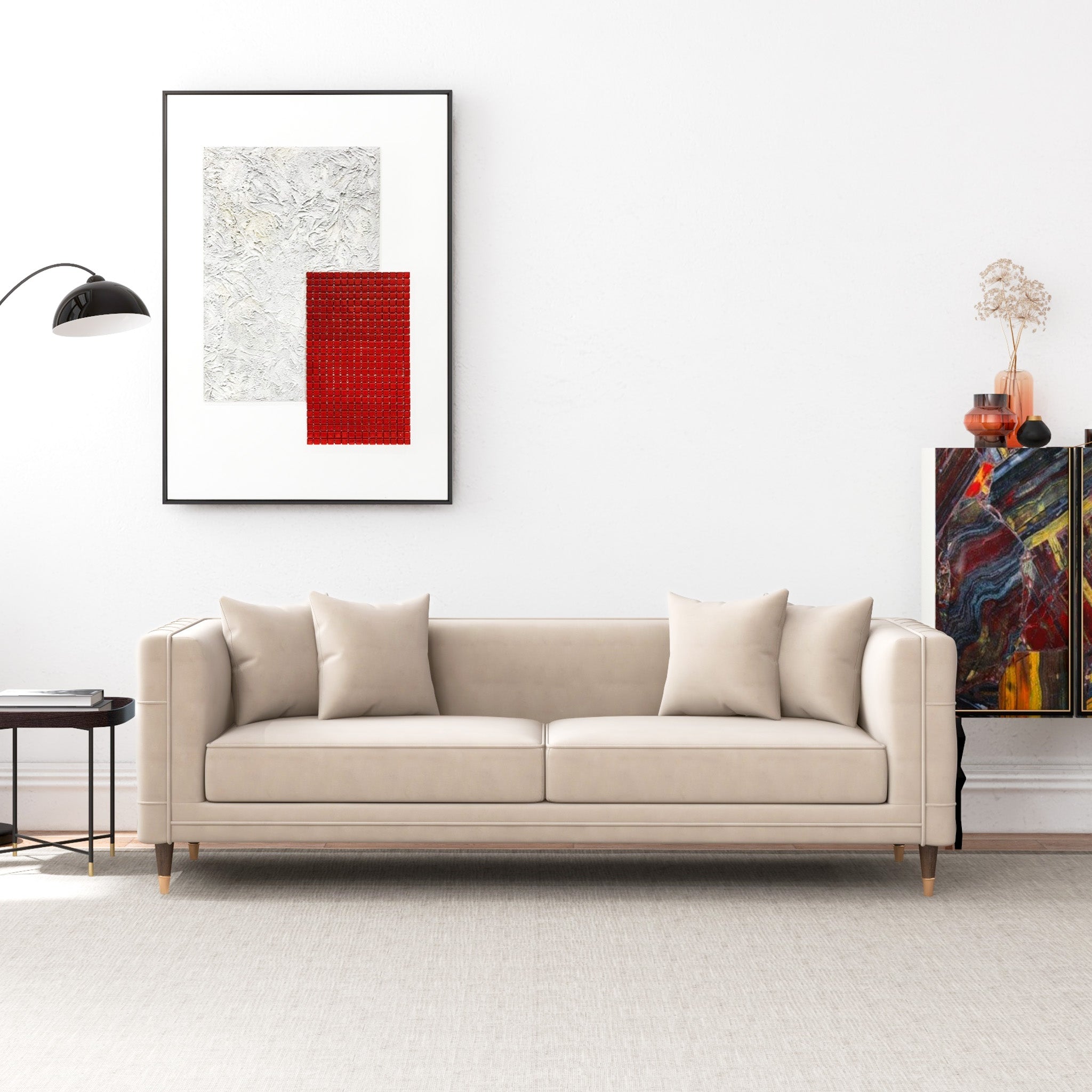 Mara Light Cream Velvet Sofa