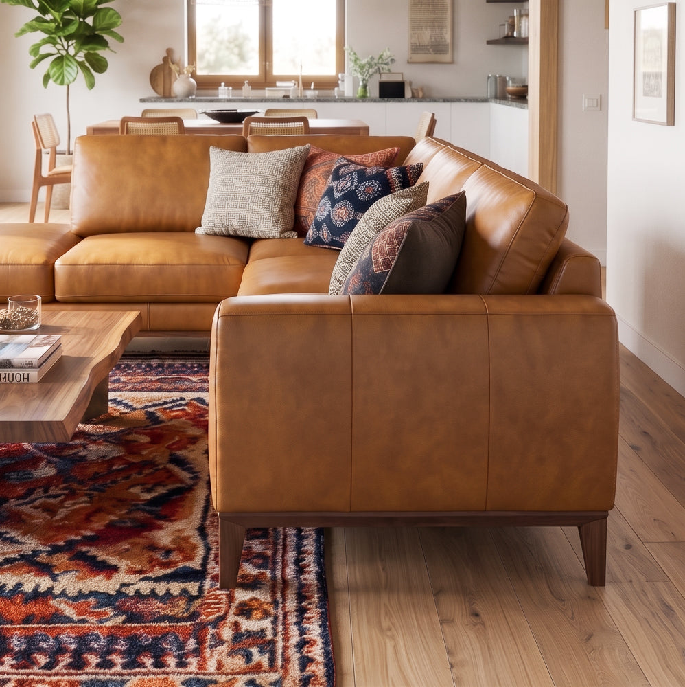 Mayfair Tan Leather Left Sectional Sofa