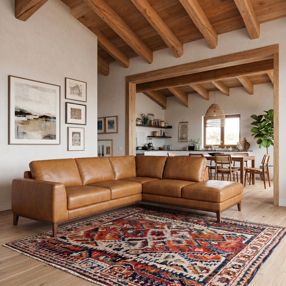 Mayfair Tan Leather Right Sectional Sofa