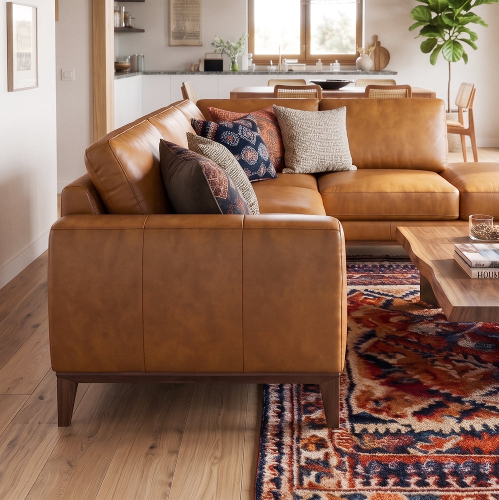 Mayfair Tan Leather Right Sectional Sofa
