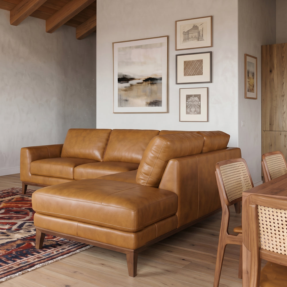 Mayfair Tan Leather Right Sectional Sofa