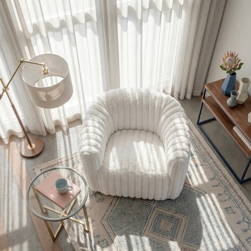 Mayfield White Soft Plush Fabric Swivel Chair