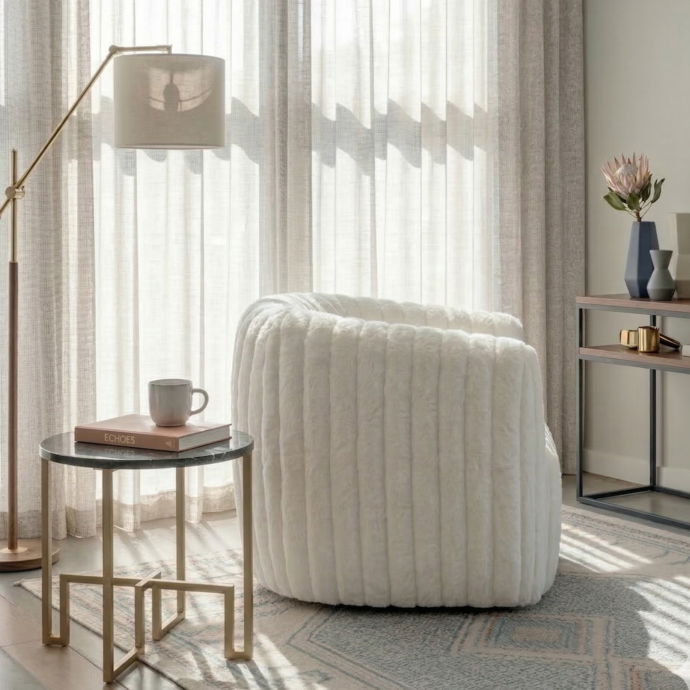 Mayfield White Soft Plush Fabric Swivel Chair
