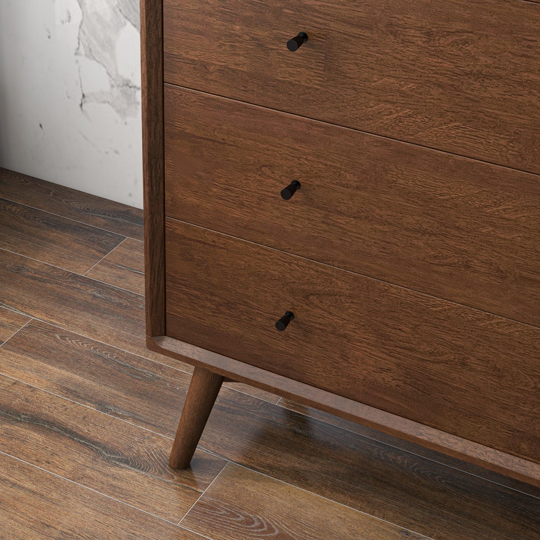 Noak Mid-Century Modern Walnut Dresser with 5 Drawers