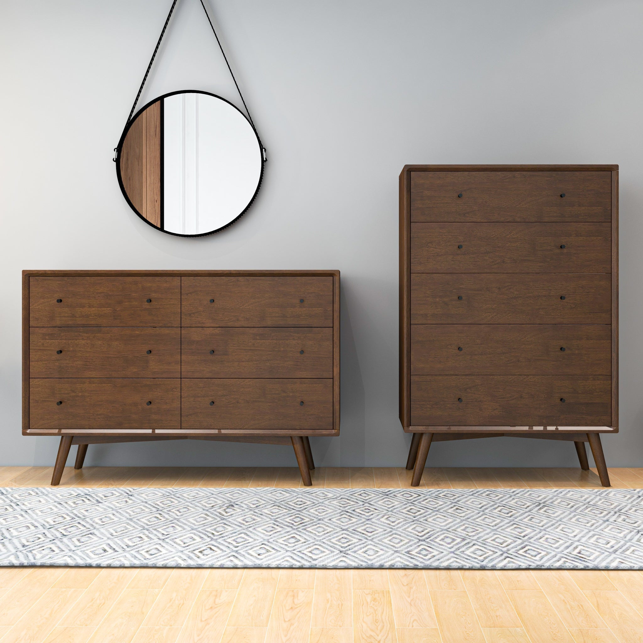 Noak Mid-Century Modern Walnut Dresser with 5 Drawers