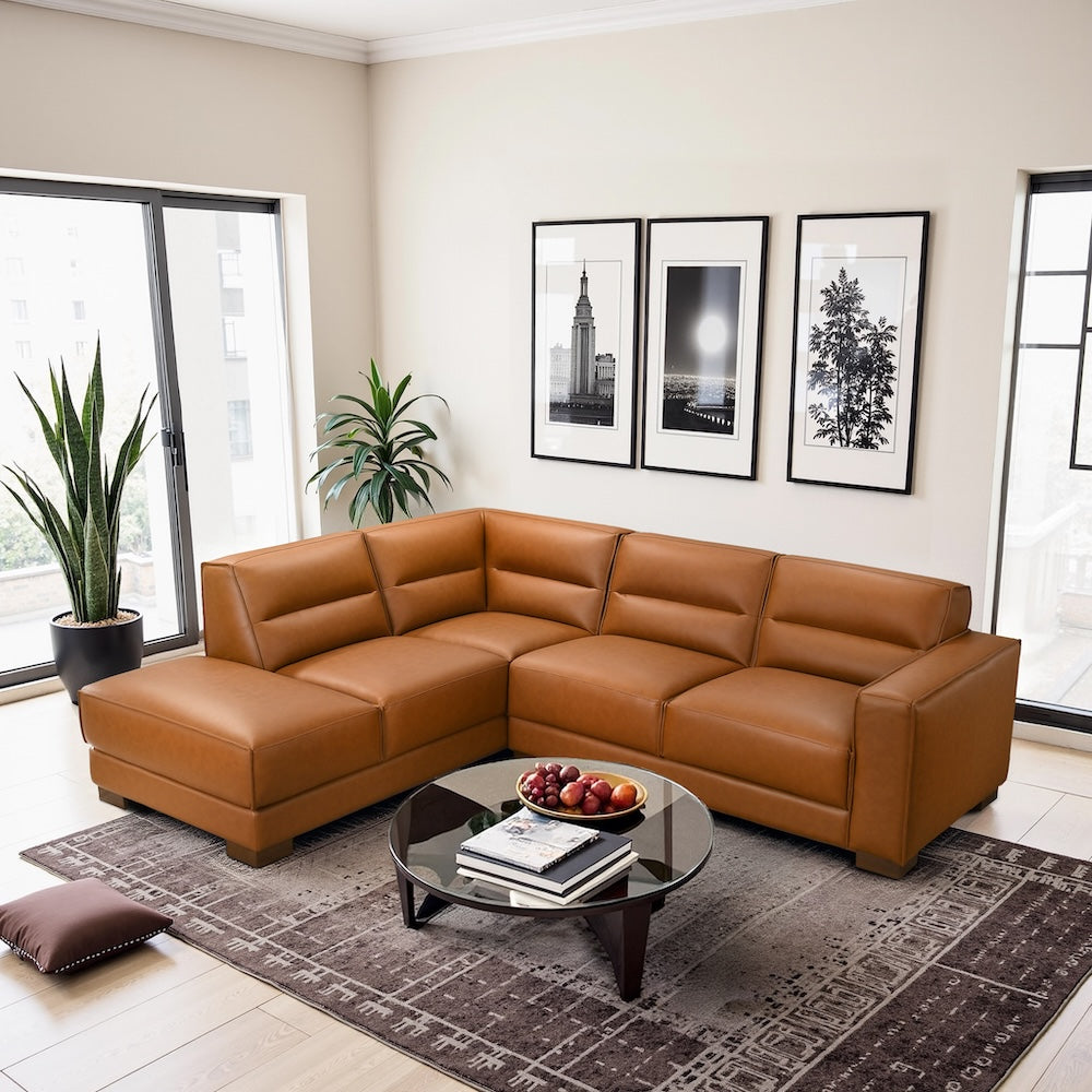 Oliver Left-Facing Cognac Vegan Leather Sectional Sofa