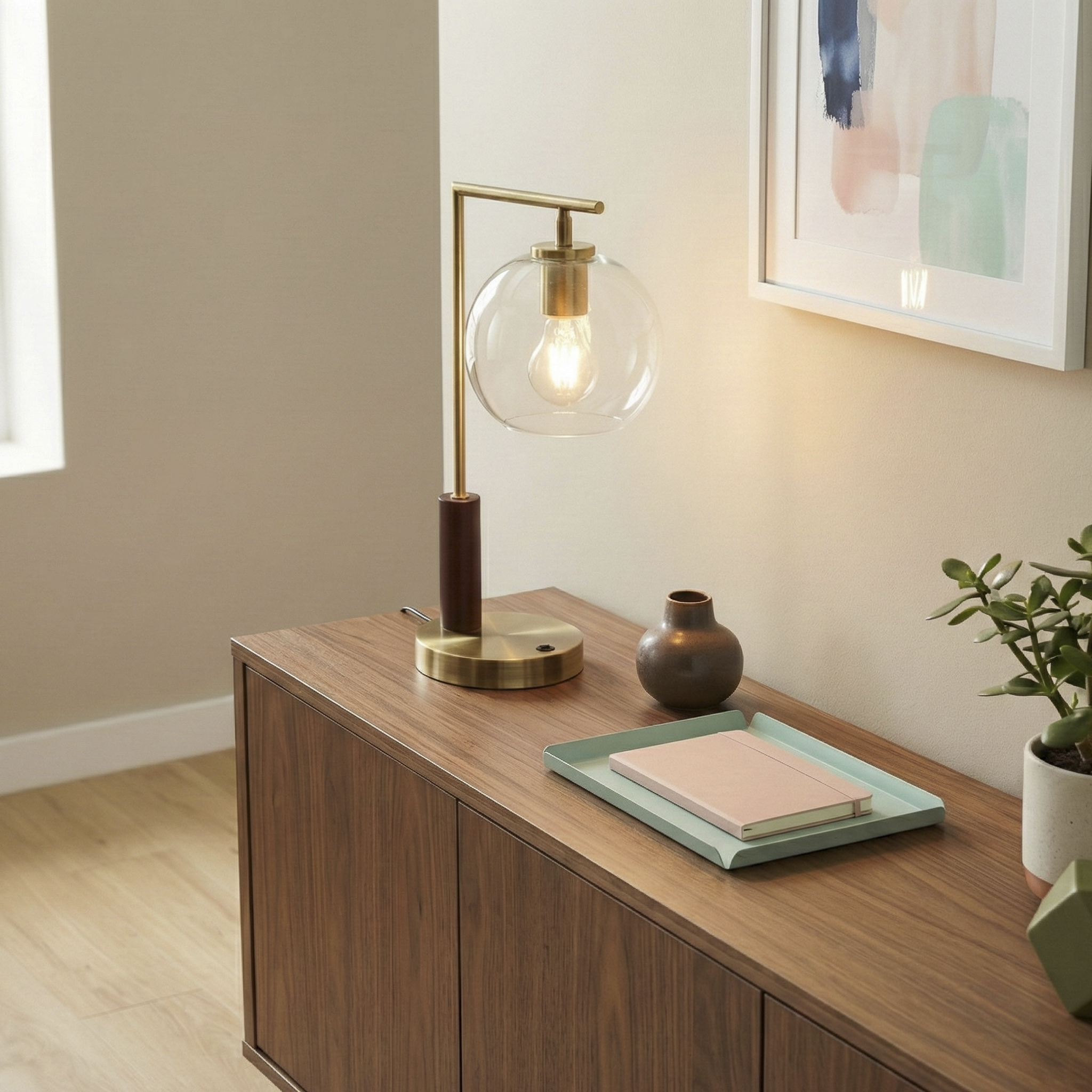 Orion Right Angle Glass Table Lamp - Bronze