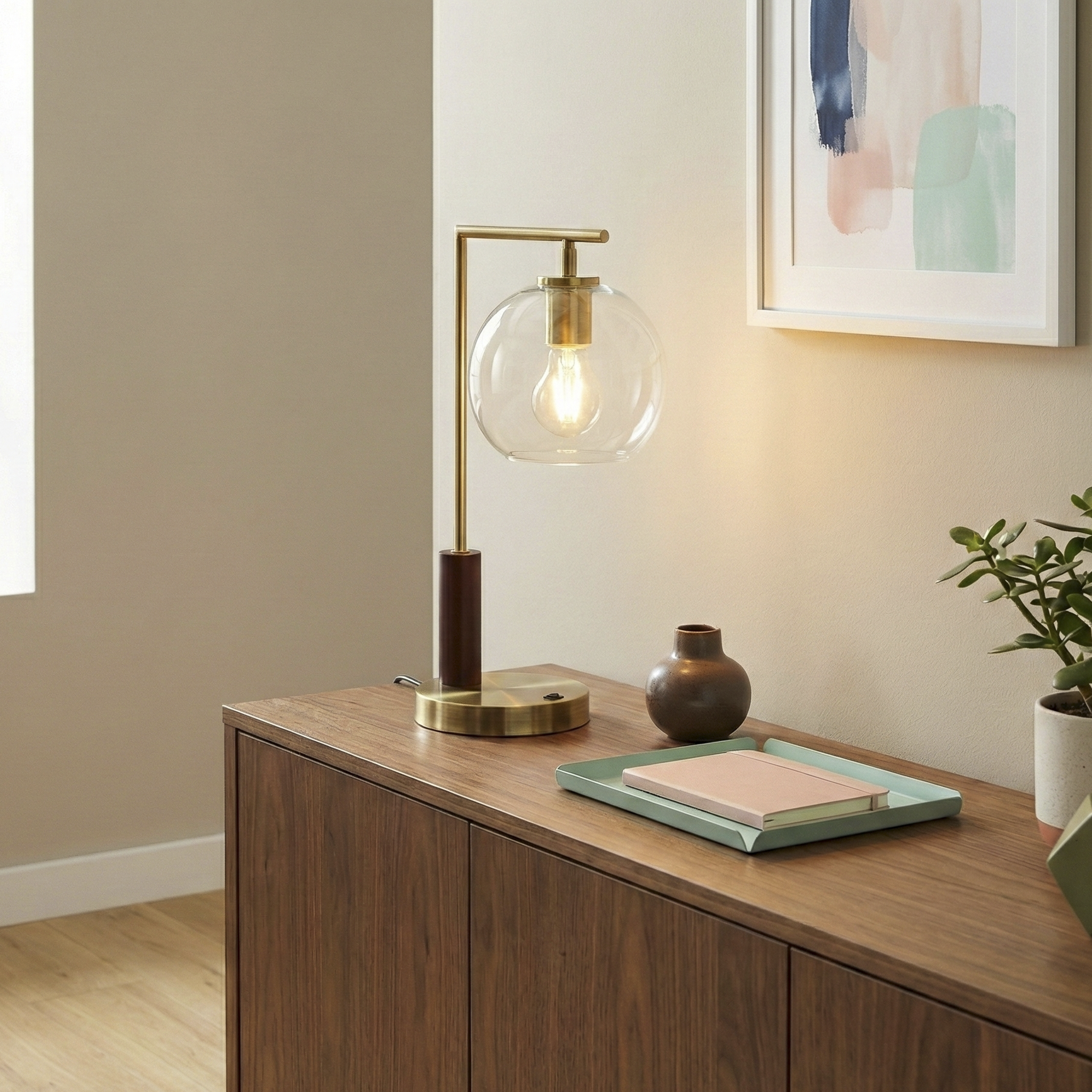Orion Right Angle Glass Table Lamp - Bronze